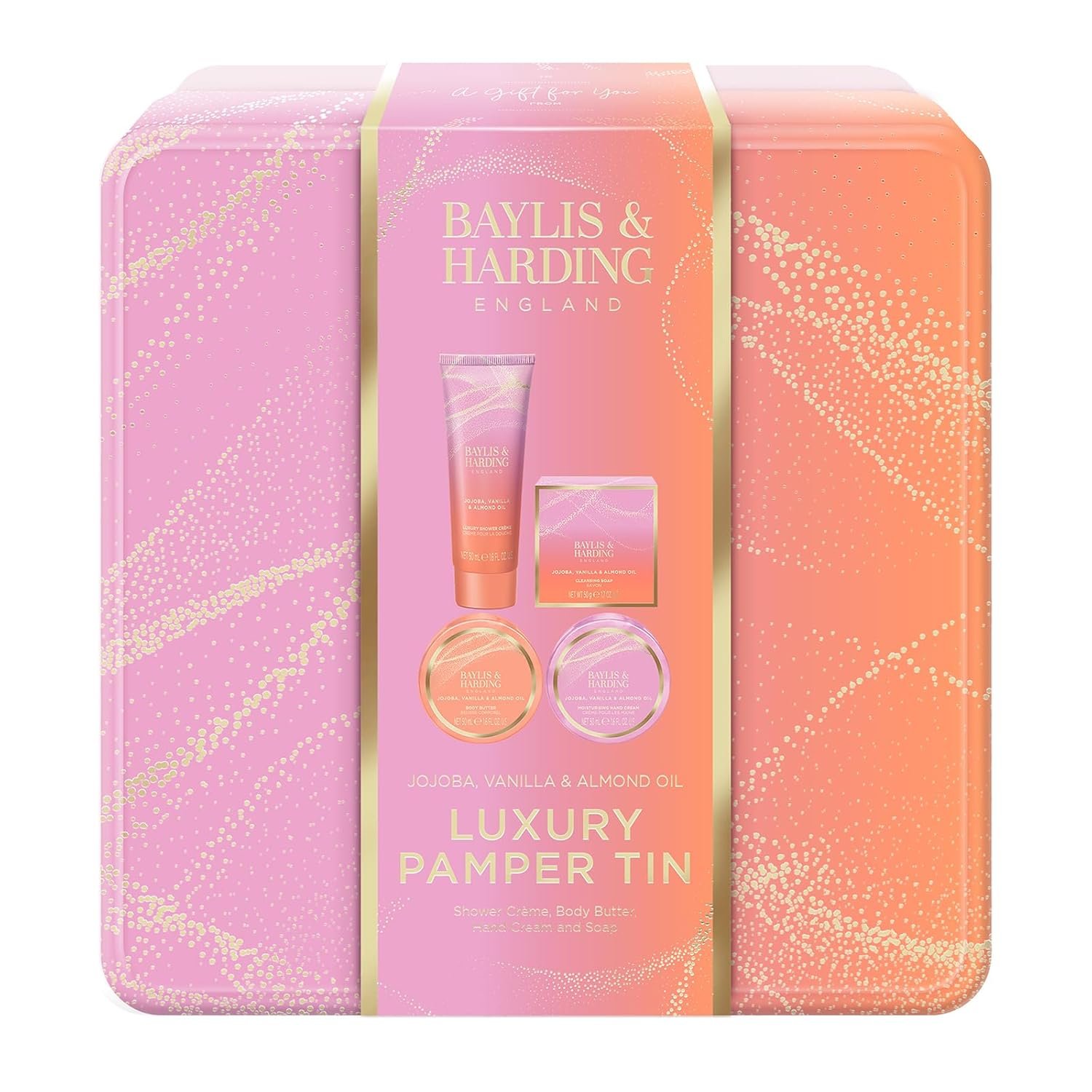 Baylis & Harding Jojoba, Vanilla & Almond Oil Luxury Pamper Tin Gift Set For Women - Vegan Friendly - Image 2