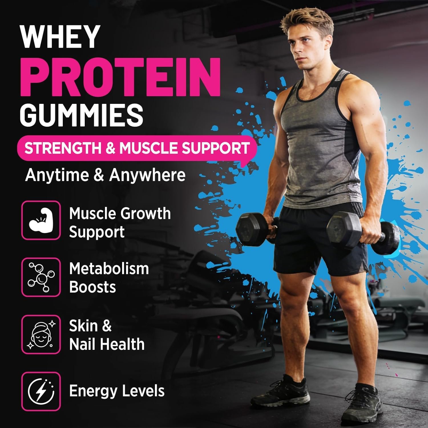 Protein Gummies, Chewable Whey Protein Supplement with L-Glycine & L-Leucine, 10g Protein for Women & Men, Muscle, Hair, Skin & Nails, 120 Count - Image 3