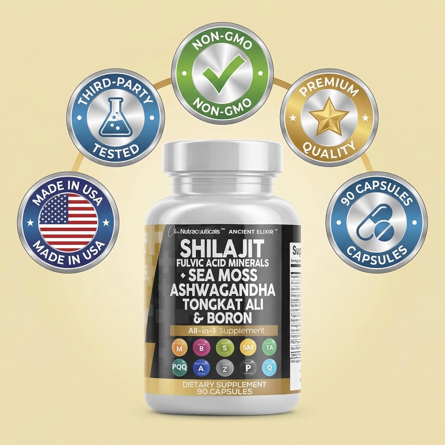 Clean Nutraceuticals Shilajit Supplement for Men with Sea Moss, Tongkat Ali, Ashwagandha, Boron, Zinc, CoQ10, PQQ - Fulvic Acid Capsules - Energy Support - 90 Count - Resin, Gummy & Powder Alternative - Image 6