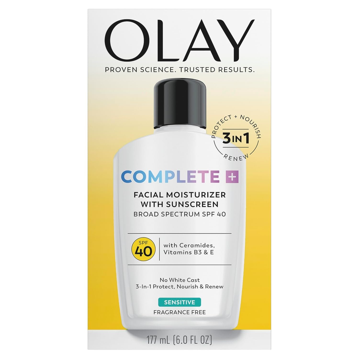 Olay Complete+ Face Moisturizer with Sunscreen SPF 40, For Sensitive Skin, Broad Spectrum Sun Protection, Fragrence-Free - No White Cast on All Tones, Nourishes Moisture Barrier - Ceramides, 6 Oz - Image 13