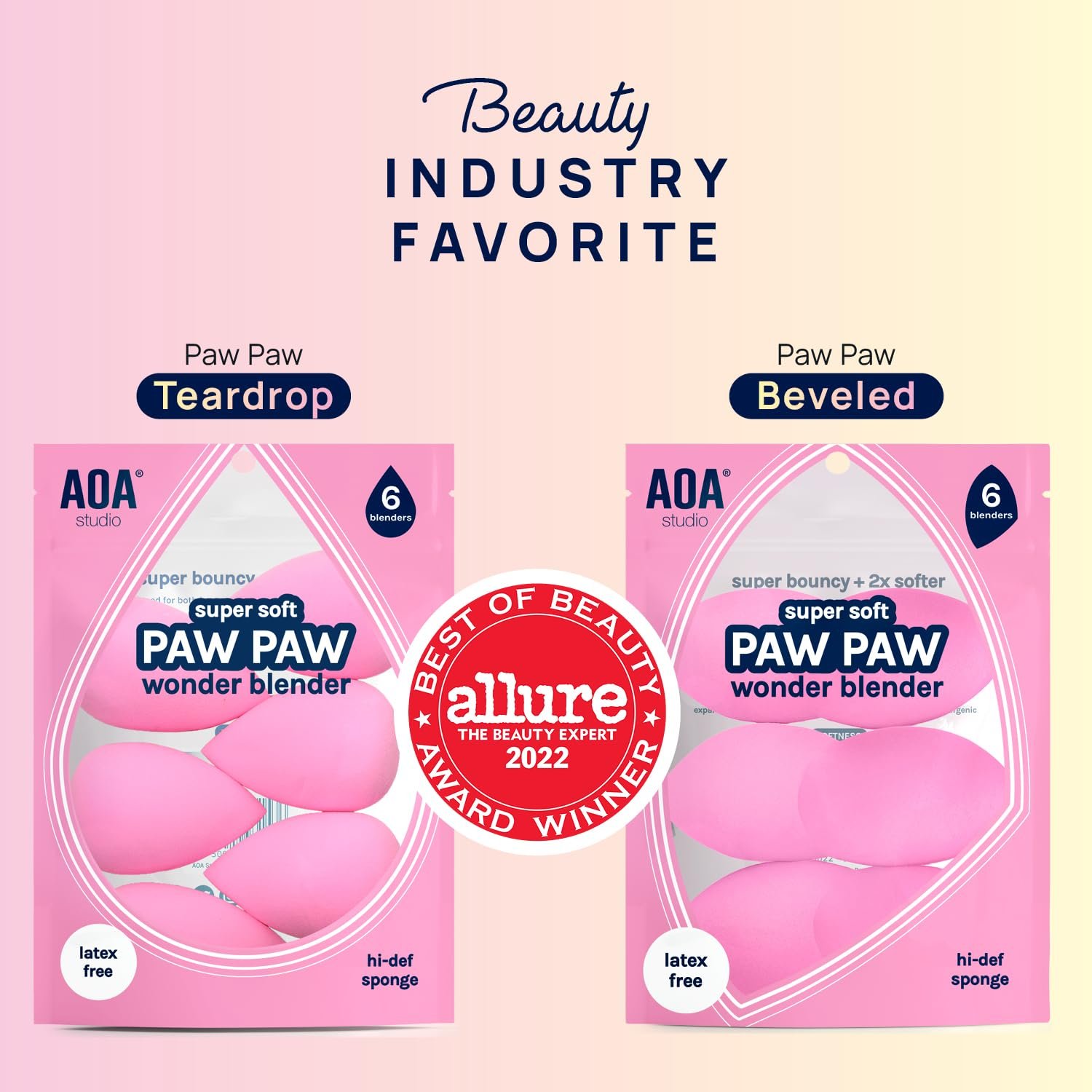 AOA Studio Collection Makeup Sponge Set Makeup Blender Latex Free and High-definition Super Soft Set of 6 Makeup Blender For Powder Cream and Liquid, Beauty Cosmetic Beveled Shape (Pink) - Image 2