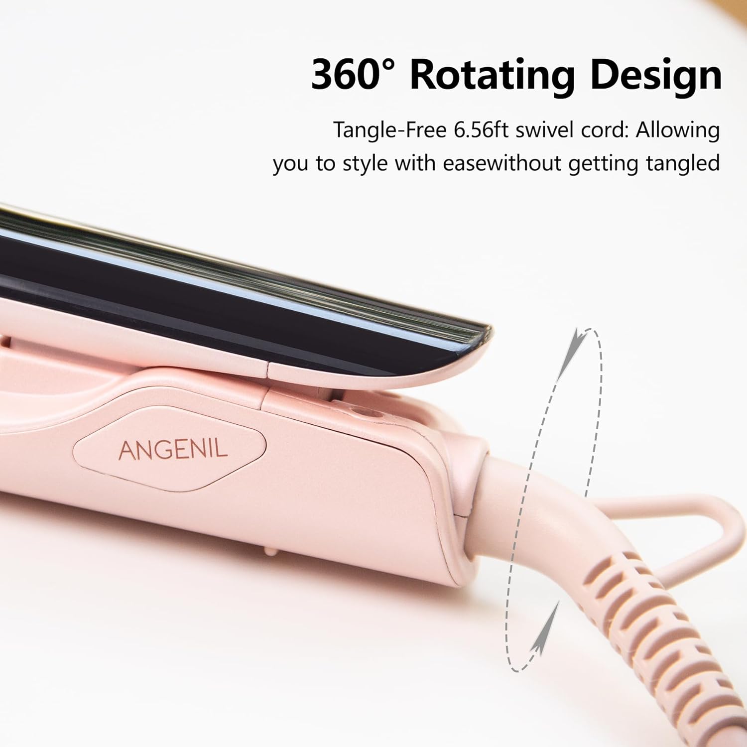 ANGENIL Pro Titanium Flat Iron Hair Straightener and Curler 2 in 1 with Heat Resistant Silicone Mat, Round Pink Dual Voltage Hair Straightener Irons, Smoothness, Large LCD Display, 20s Fast Heating - Image 8