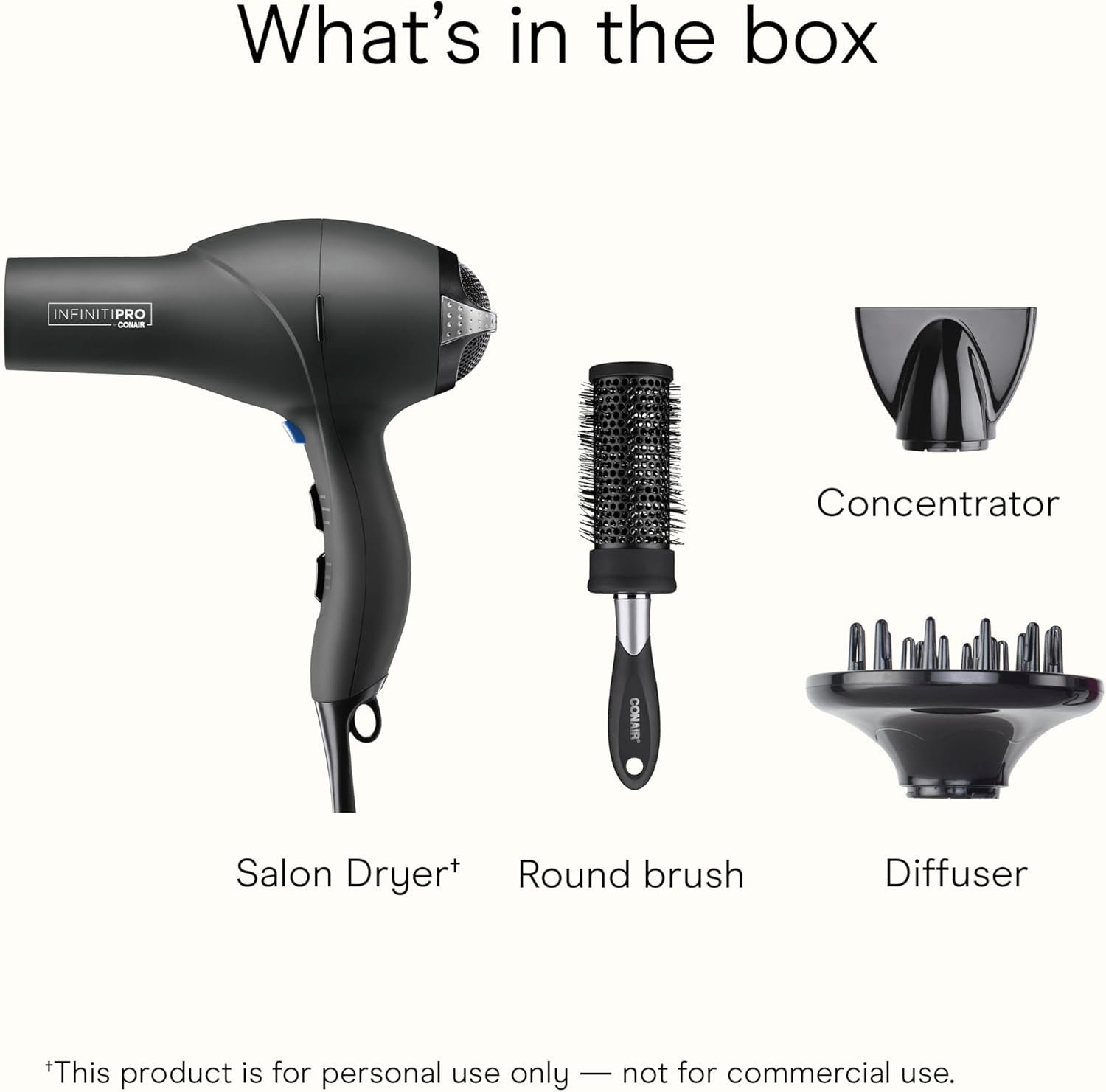 Infiniti PRO CONAIR Hair Dryer with Diffuser, Professional AC Motor, Tourmaline Ceramic Technology Blow Dryer, Includes Concentrator and Blowout Brush, Amazon Exclusive, Gray - Image 8