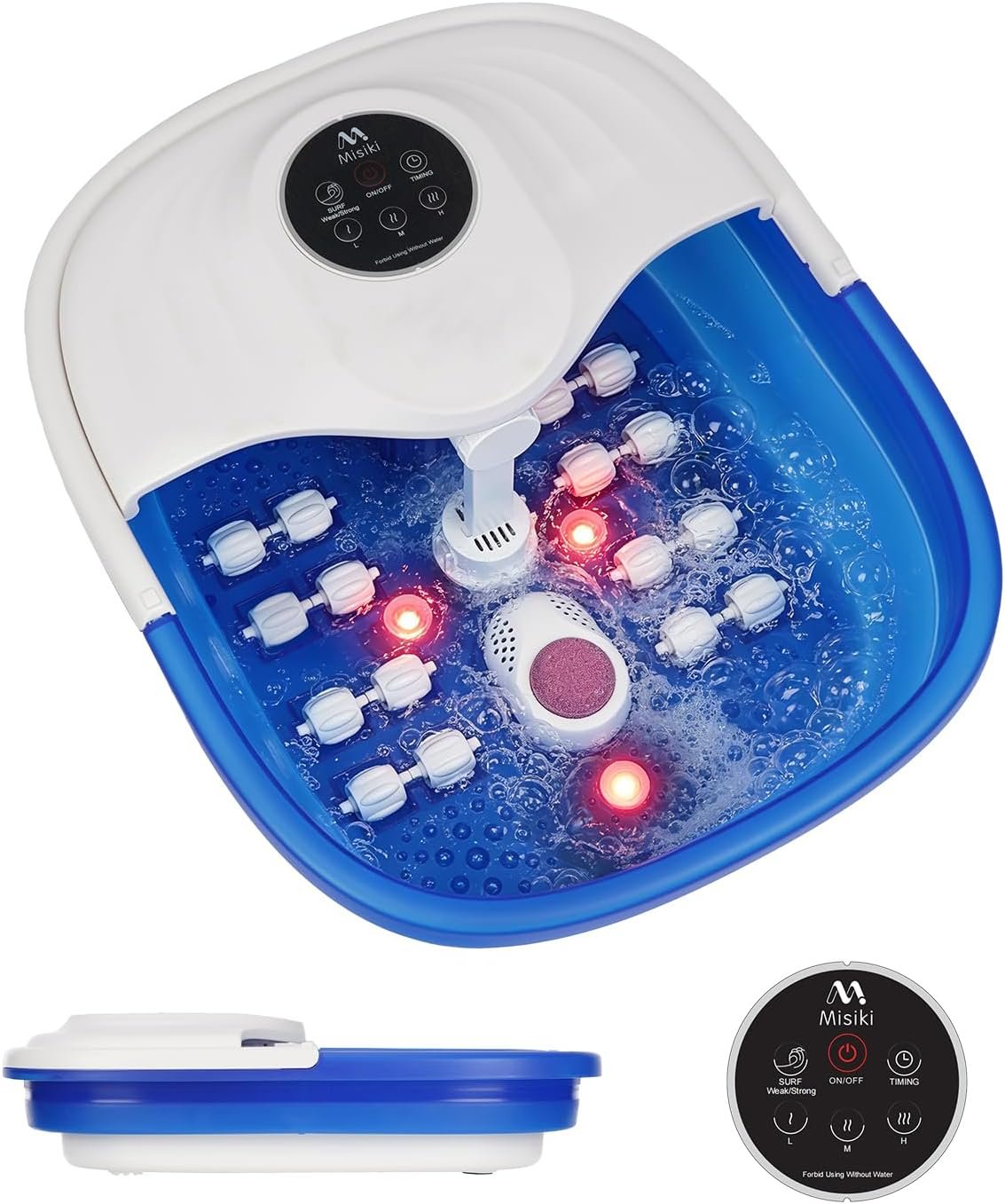 Collapsible Foot Spa Bath with Heat, Remote Control & 16 Massage Rollers, Fast Heating Pedicure Tub for Relaxing Tired Feet, Foot Soaker with Surf & Red Light, Fits Men Size 12 (Royal Blue)
