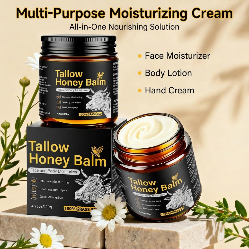 Beef Tallow for Skin,Face,Body - Handmade Whipped Tallow Face Moisturizer& Tallow Balm with 100% Grass-Fed Beef Tallow & Raw Honey,Narural Organic Tallow and honey balm for Men&Women,Unscented,4.23OZ - Image 8