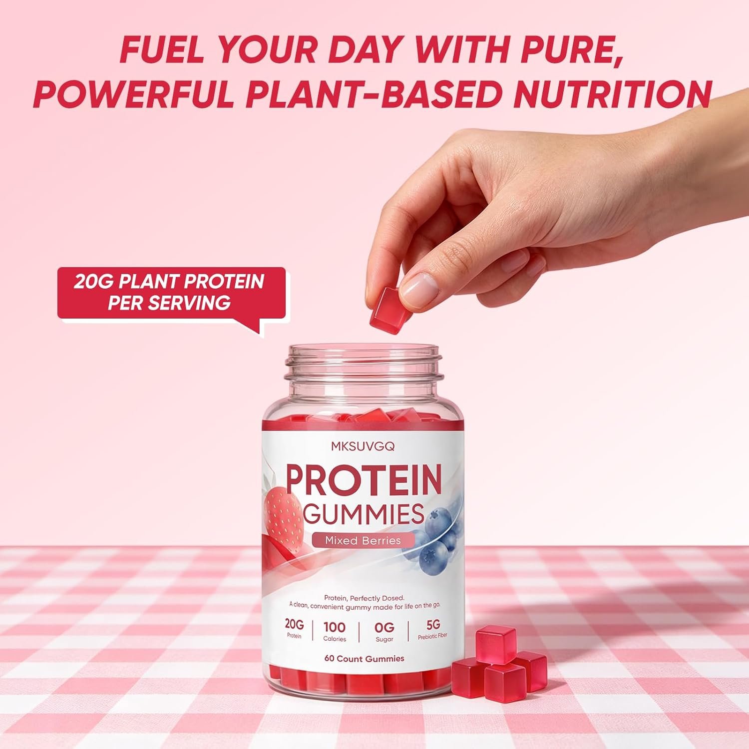 Protein Gummies, Sugar-Free, Mixed Berry Flavor, Low Calorie Vegan Protein Snack, Gluten & Soy Free, On-The-Go Nutrition,60 Gummies (Old) - Image 5