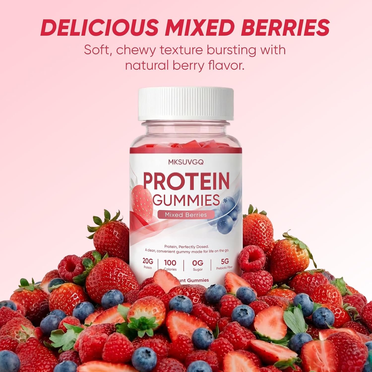 Protein Gummies, Sugar-Free, Mixed Berry Flavor, Low Calorie Vegan Protein Snack, Gluten & Soy Free, On-The-Go Nutrition,60 Gummies (Old) - Image 7