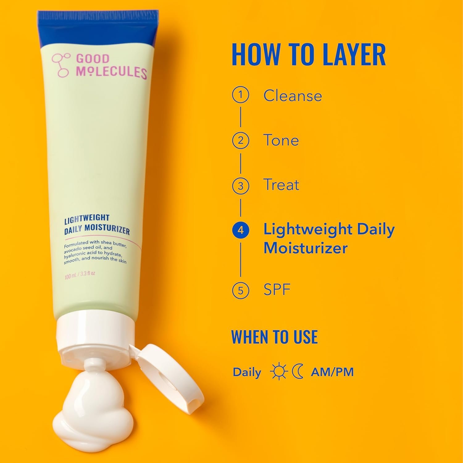 Good Molecules Lightweight Daily Moisturizer Face Cream – 100 ml / 3.38 fl oz - Non-Greasy Facial Moisturizer Face Lotion with Shea Butter & Hyaluronic Acid - Image 5