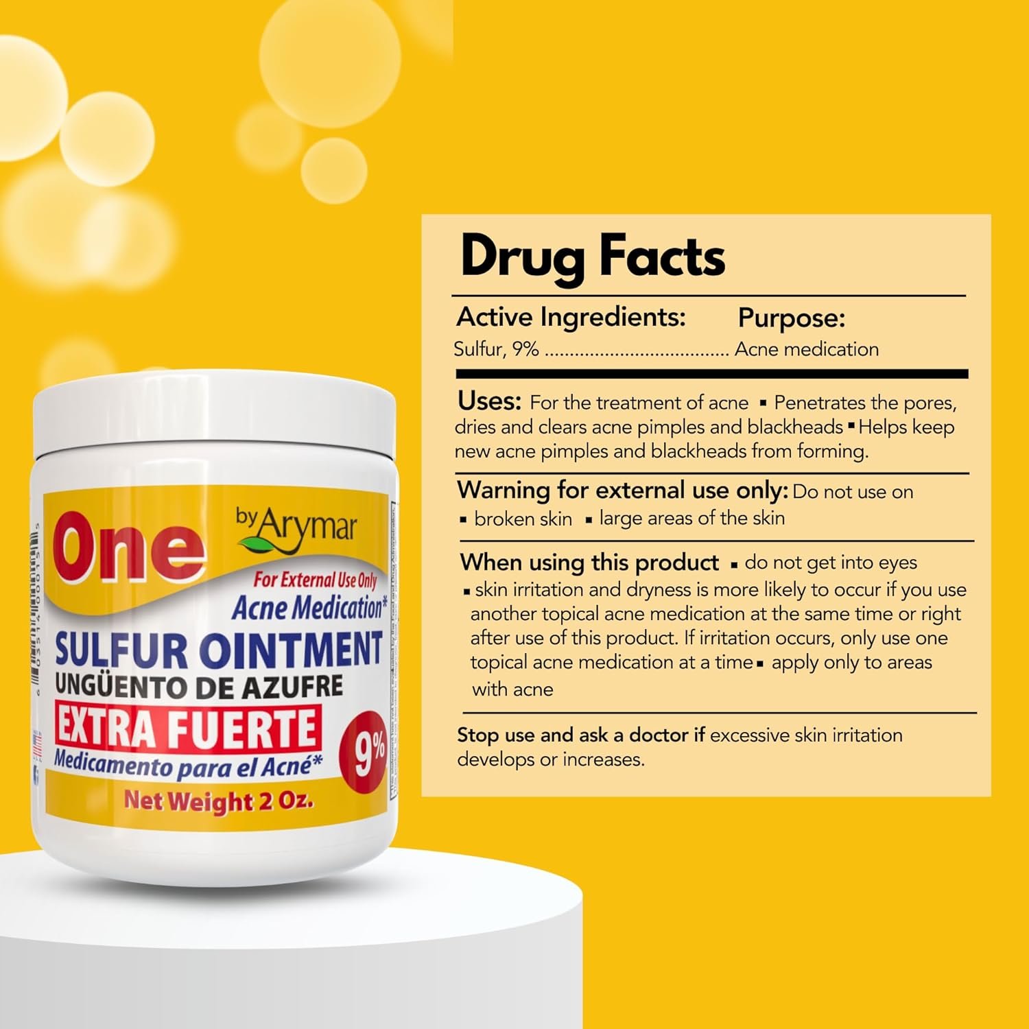 Arymar Sulfur Ointment 9% Acne Spot Formula for Face and Body: Maximum Strength Formula, Helps Dry Pimples, Blackheads, and Clogged Pores, Intensive Strength Skin manteinence Ointment, 2 oz - Image 3