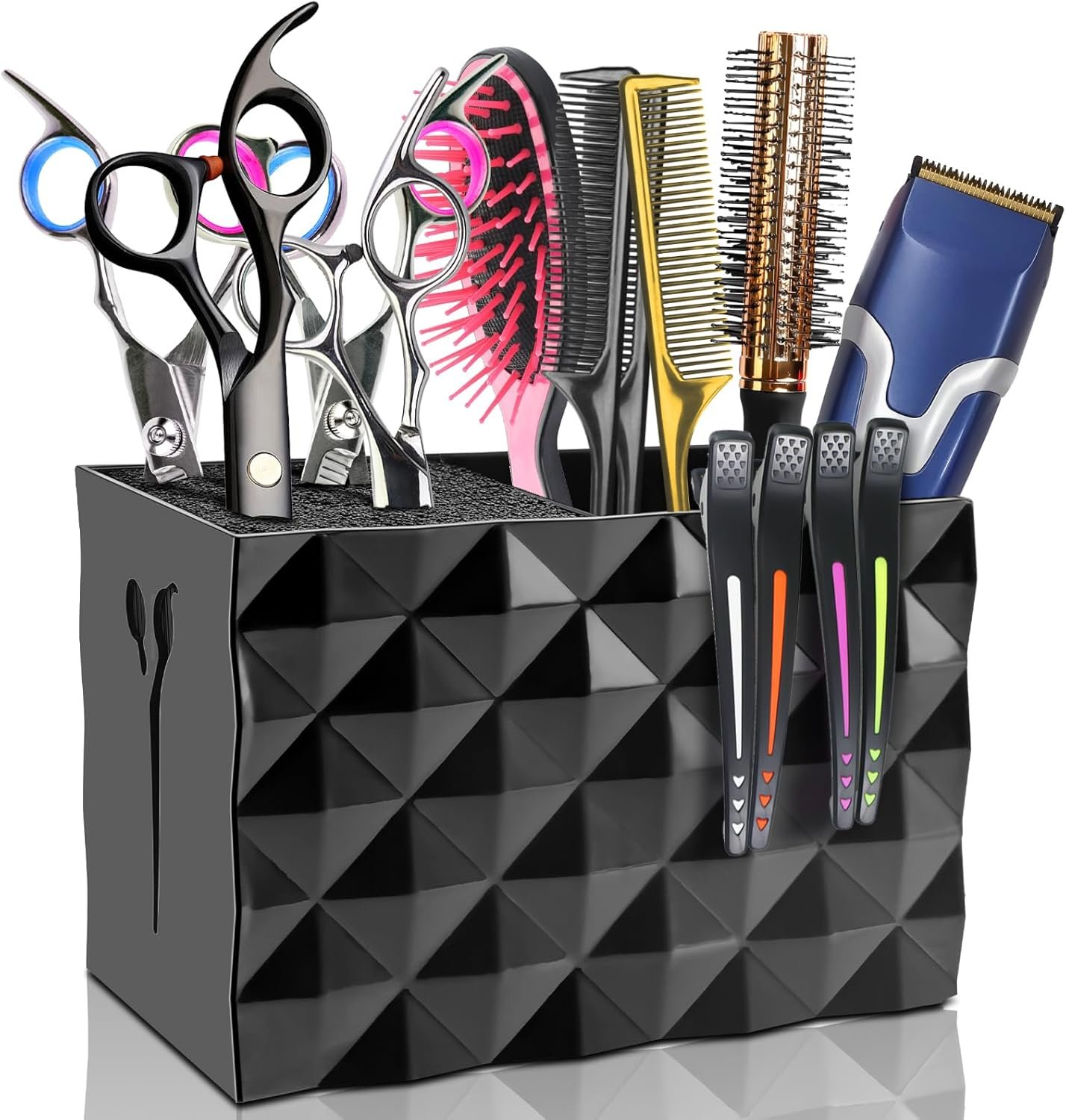 NICEMOVIC Barber Scissors Holder Box, Barber Accessories Barber Supplies, Professional Salon Hairdressing Scissors Rack Holder Storage Organizer for Hairstyling Combs Clips Brushes (Black)