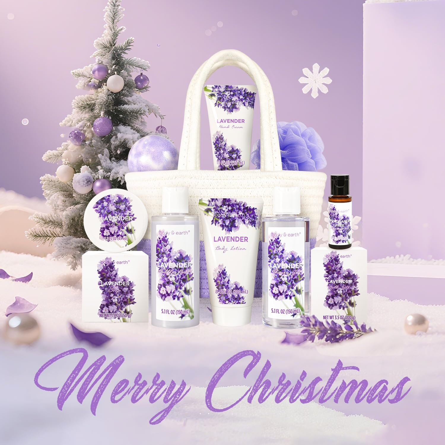 BODY & EARTH Spa Gift Baskets for Women 11pcs Lavender Gift Sets with Bubble Bath, Shower Gel, Body Lotion, Mom Birthday Gifts, Spa Kit, Purple Gift for Her, Mothers Day Gifts for Mom - Image 6