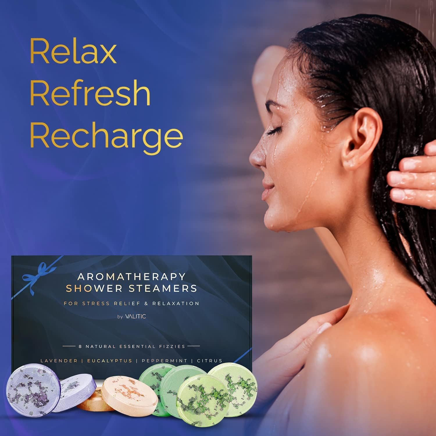 Valitic Aromatherapy Shower Steamers for Stress Relief and Relaxation - Gifts for Women Mom Birthday 8 Natural Essential Fizzies Shower Bombs - 4 Scents - Lavender, Eucalyptus, Citrus, and Peppermint - Image 6