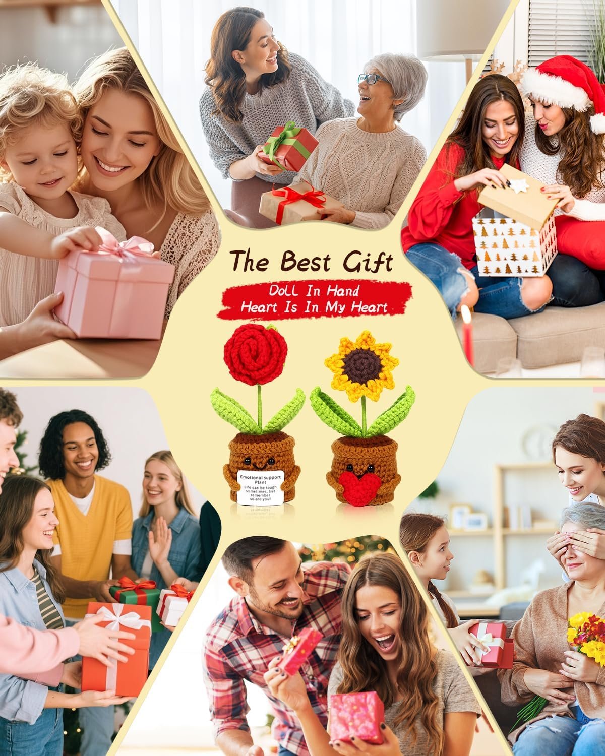 2pcs Knitted Flowers Sunflower Gifts for Women Handmade Knitted Planters with Card Gifts Birthday Gifts for Women Mom Family Friend Teacher Coworker Xmas Party (2pcs) - Image 6