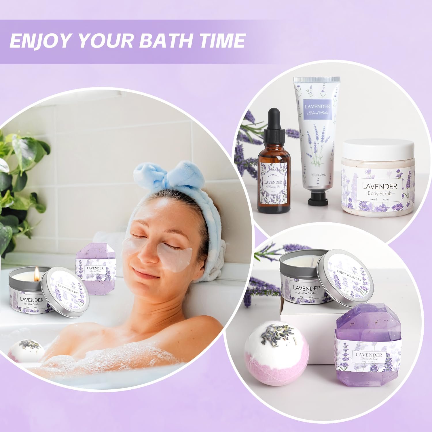 Lavender Spa Gifts Set, 11 Pcs Bath Gift Set for Women, Relaxing Spa Gifts, Home Spa Bath Set Self Care Package, Birthday Gifts for Womens Her Mom Friends Wife Girlfriend Wife - Image 6