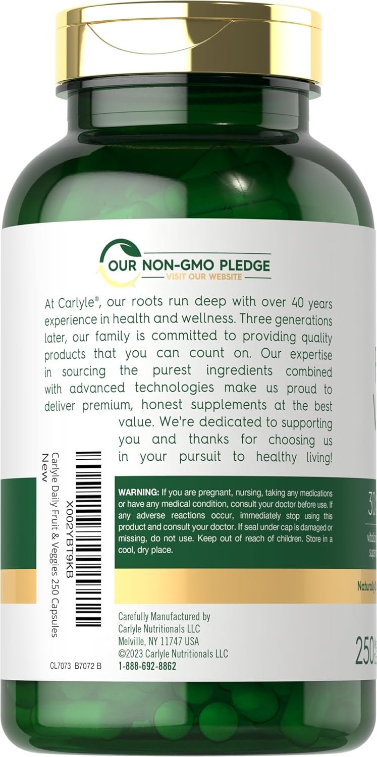 Carlyle Fruits and Veggies Supplement | 250 Capsules | Made with 30 Fruits and Vegetables | Vegetarian, Non-GMO, Gluten Free Superfood Formula - Image 3