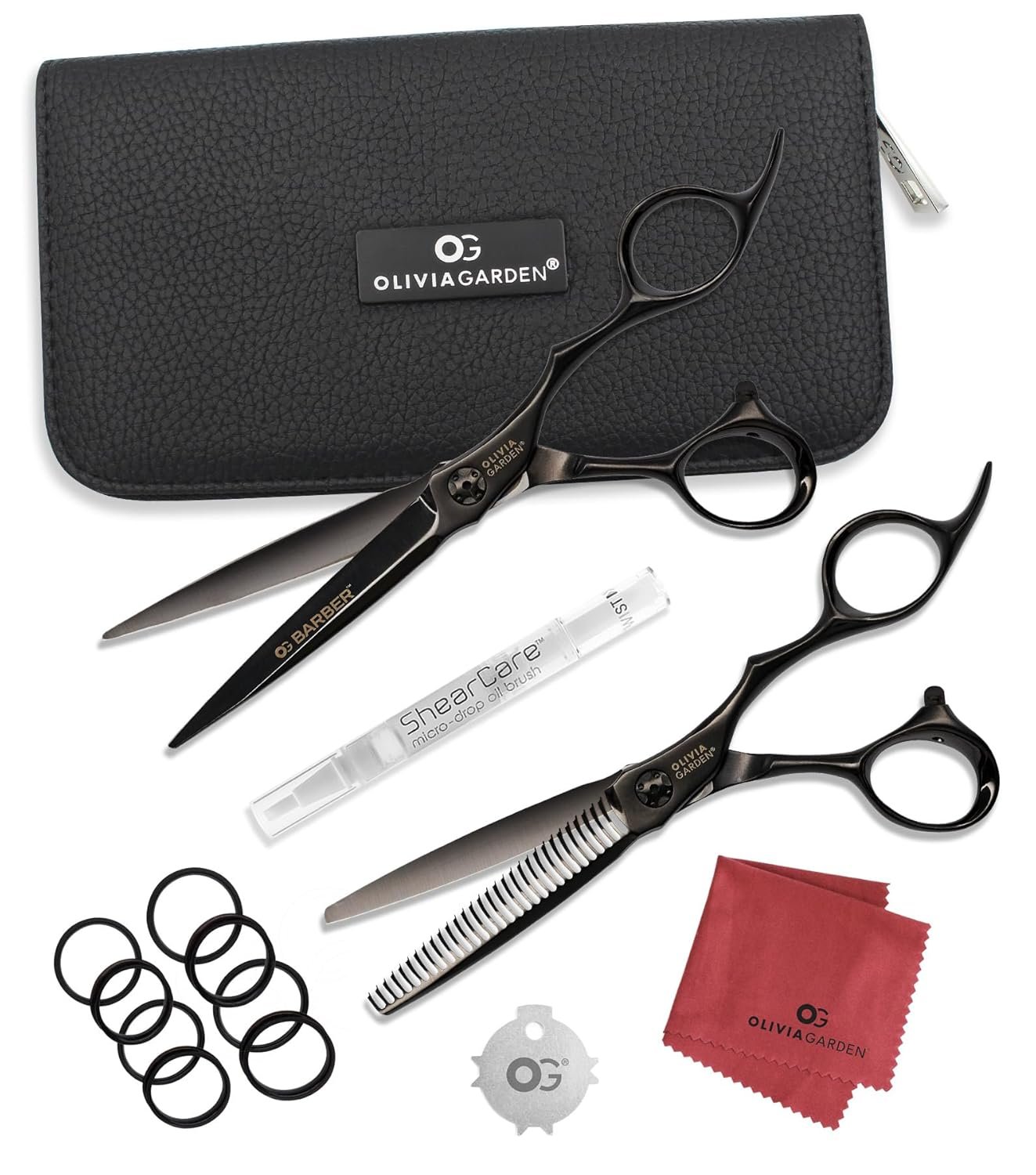 Olivia Garden Barber Shears Intro Kit - Includes Professional Hair Cutting Shears, Thinner, Case, and Accessories