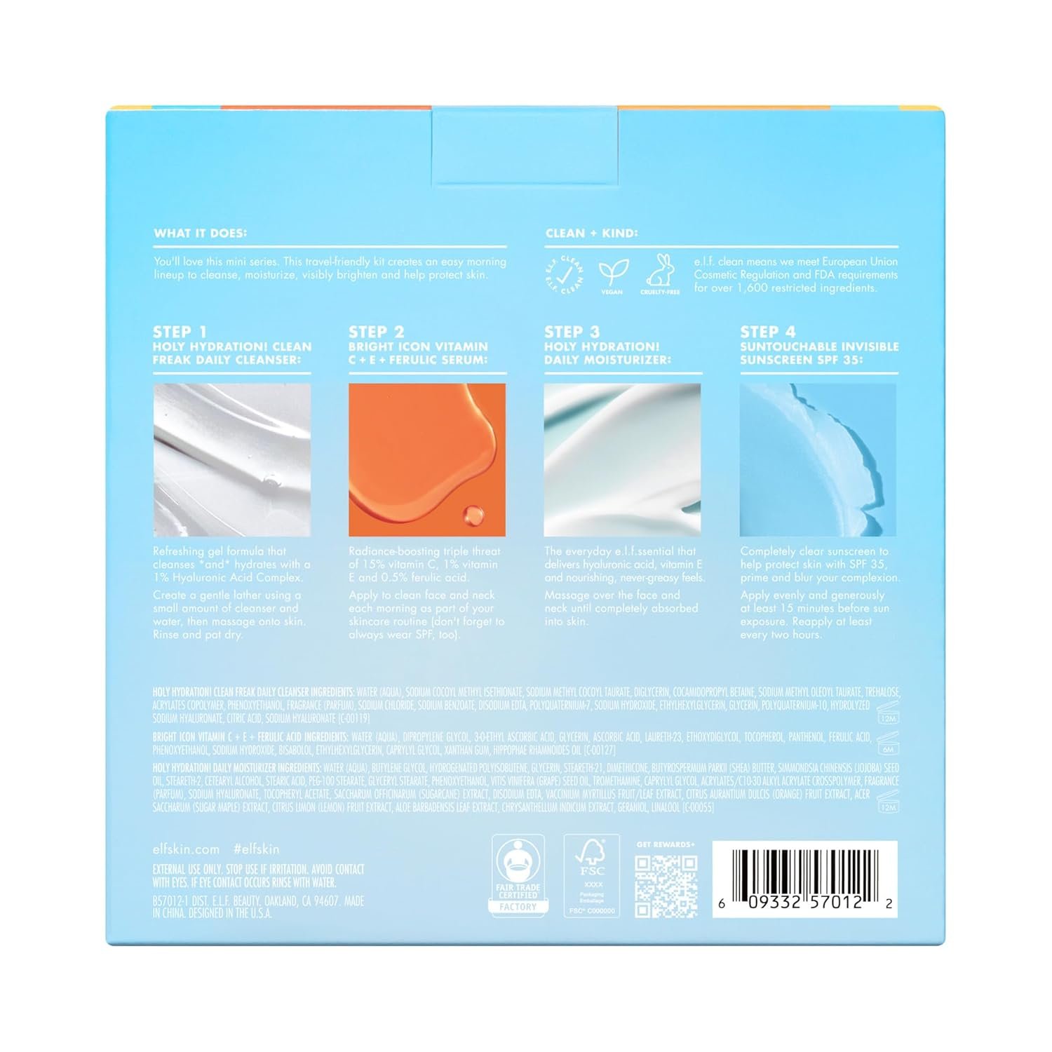 e.l.f. SKIN Wake the e.l.f. Up Skincare Kit, Travel-Size Hydrating Face Cleanser, Sunscreen, Moisturizer & Brightening Serum, Vegan & Cruelty-Free - Image 7