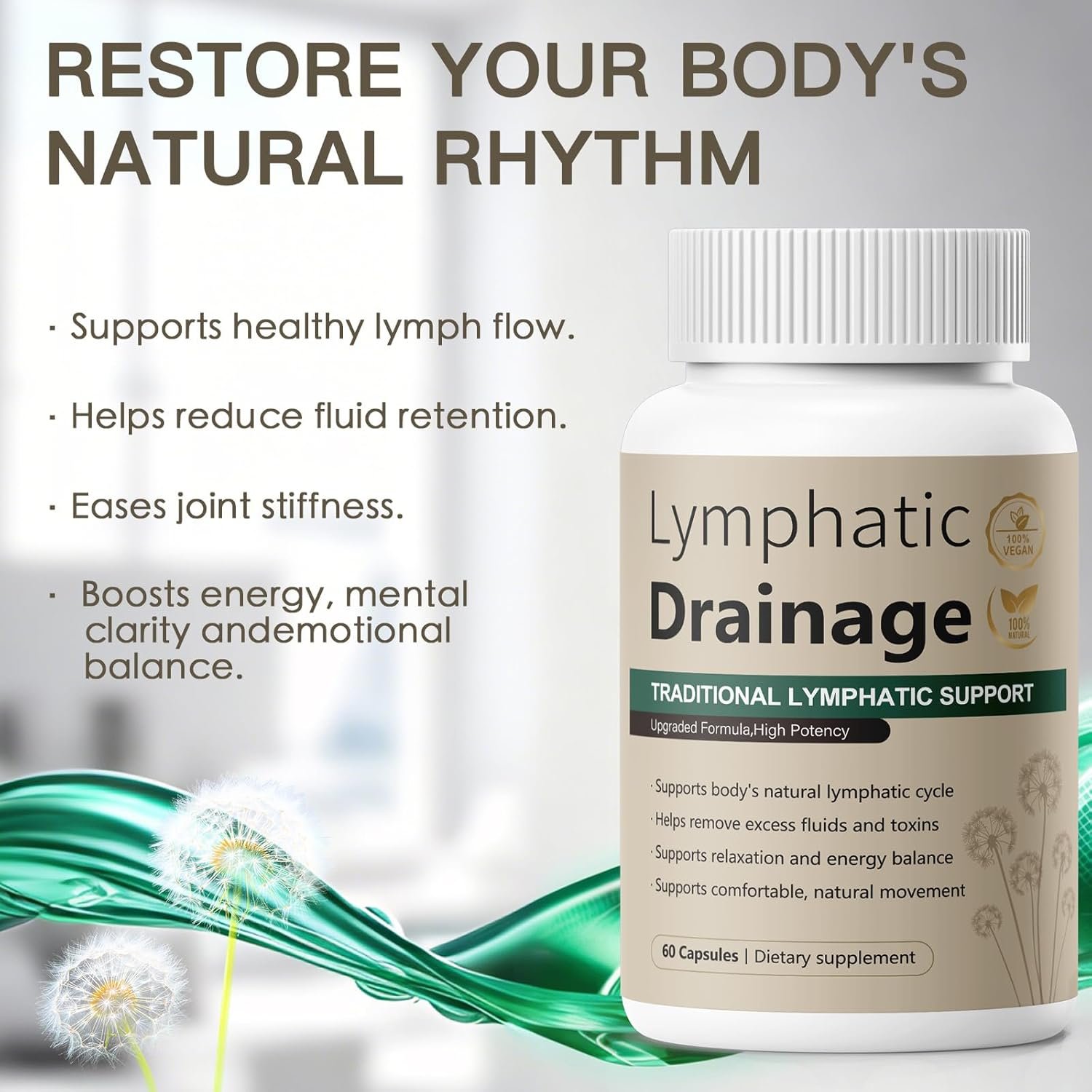 Lymphatic Drainage Capsules Natural Herbal Supplement for Fluid Balance & Immune Health and Daily Lymphatic Wellness, with Echinacea, Dandelion, and Burdock 60 Capsules - Image 6