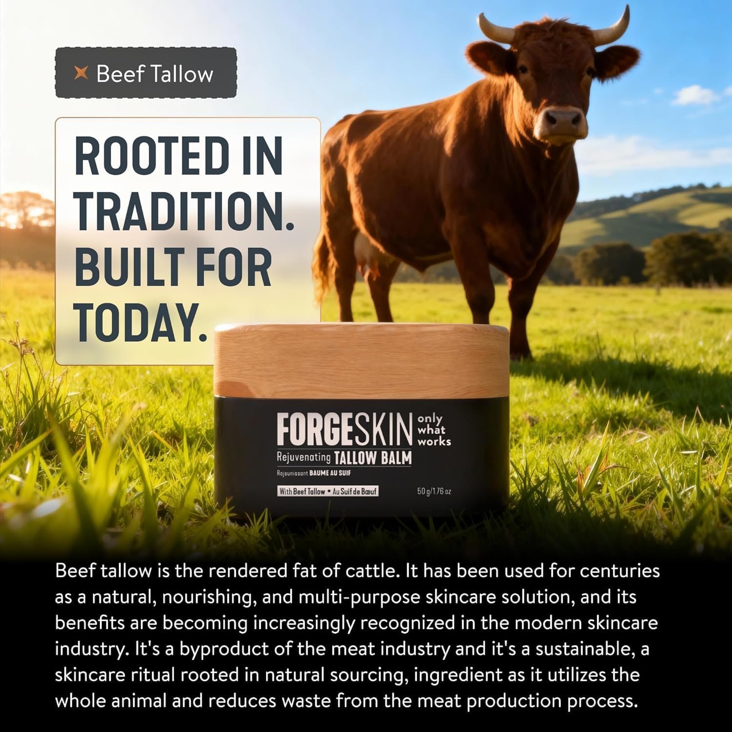 Forge Skin Beef Tallow Balm Moisturizer for Men Skin Care - Face + Body Anti Aging Wrinkle Defense, Hydration Cream - Natural Skincare Lotion (1.7 OZ) - Image 9