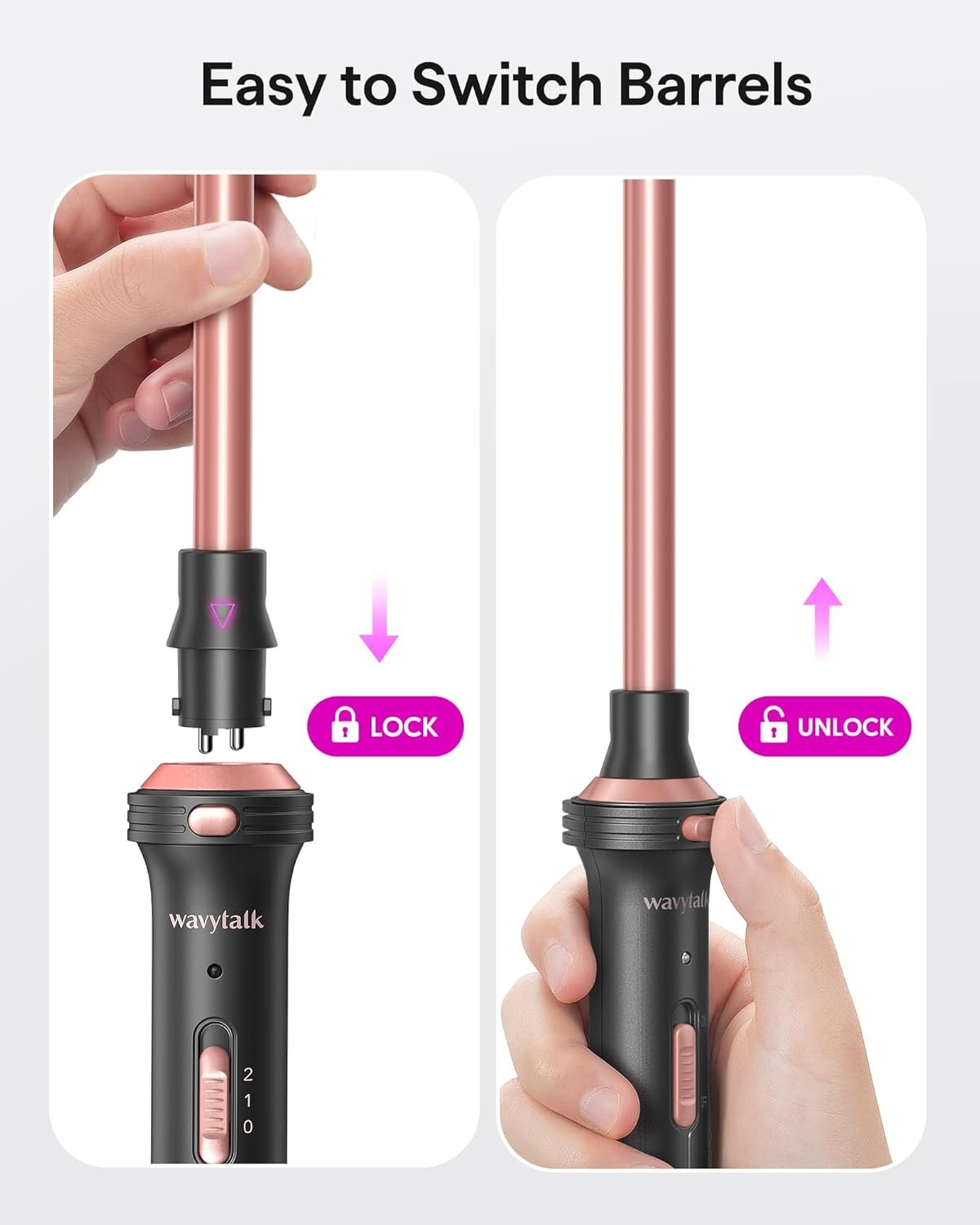Wavytalk 5 in 1 Curling Iron Set with Thermal Brush and 4 Interchangeable Ceramic Curling Wands (0.5'-1.25'), Instant Heat Up Hair Curling Iron, Rose Gold - Image 8