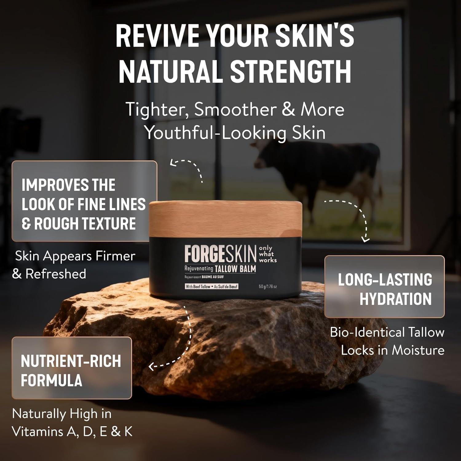 Forge Skin Beef Tallow Balm Moisturizer for Men Skin Care - Face + Body Anti Aging Wrinkle Defense, Hydration Cream - Natural Skincare Lotion (1.7 OZ) - Image 4