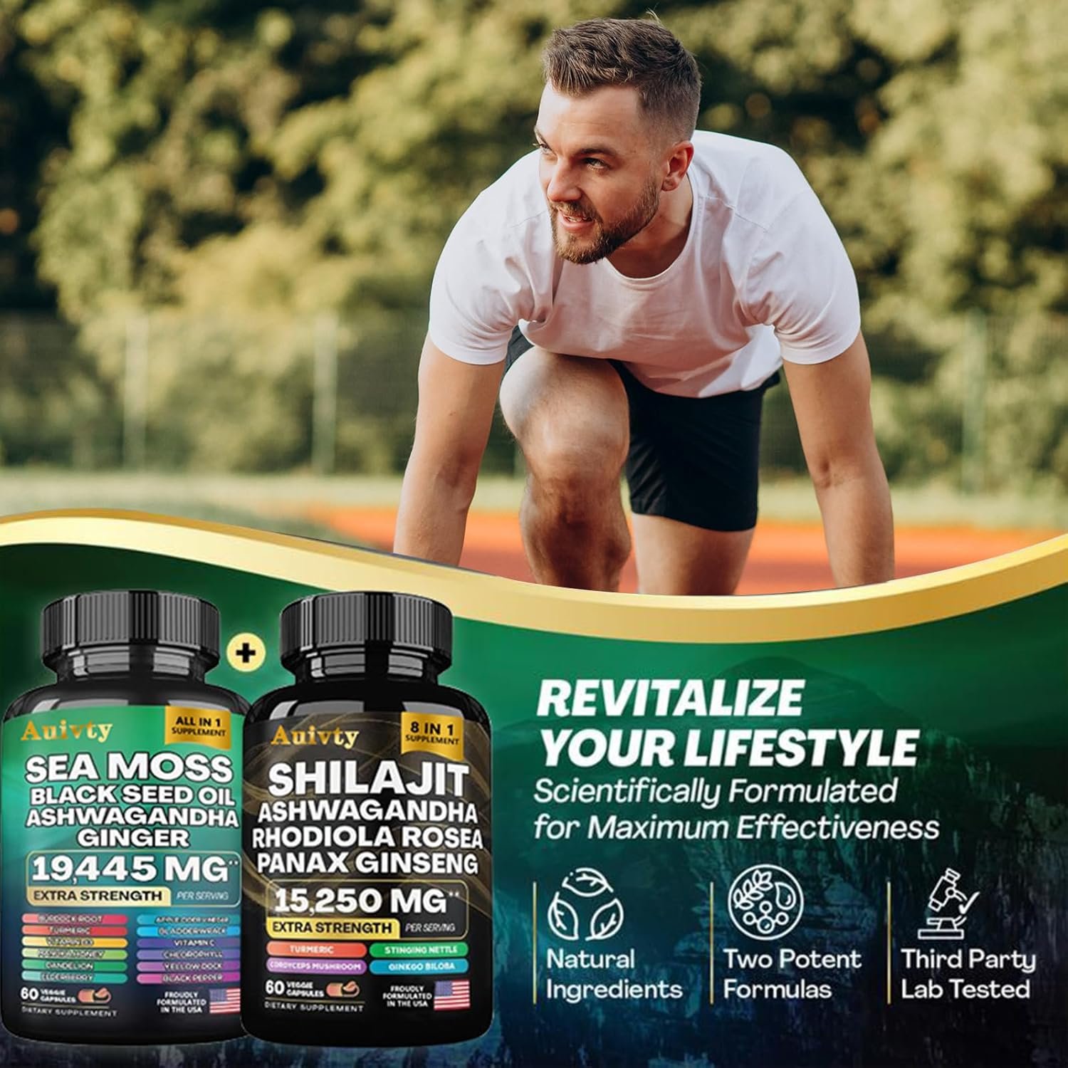 Herbal Wellness Bundle – Sea Moss Complex 19,445mg + Shilajit Complex 15,250mg – Extra Strength 2-in-1 Supplement Pack with Ashwagandha, Ginseng & Botanicals – 2 Bottles, 120 Vegan Capsules - Image 2