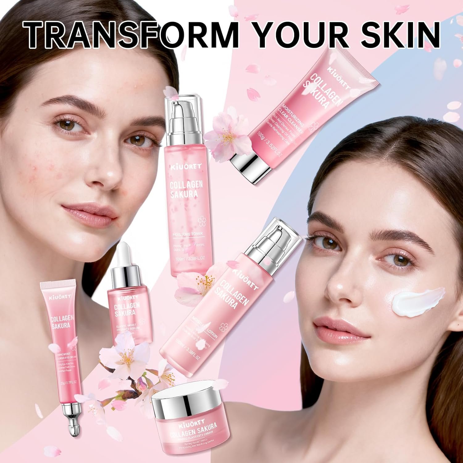Sakura Skin Care Set - 6 PCS Cherry Blossom Skin Care Kit with Cleanser, Toner, Serum, Lotion, Eye Cream & Face Cream - Moisturizes Skin & Boosts Collagen - Korean Skin Care Set for Teen Girls & Women - Image 5