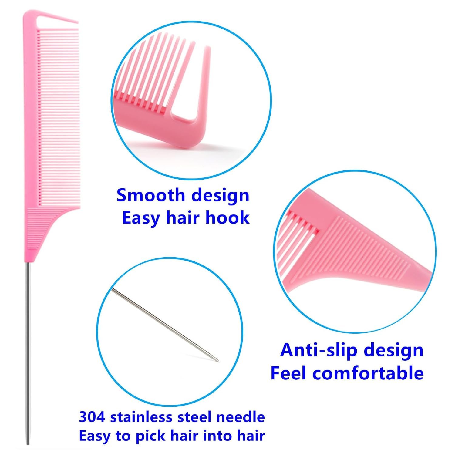 Luumxai 9pcs Topsy Hair Tail Tool and rat tail comb set,6pcs French Braiding Tool ring,3Pcs Metal Parting Combs,Woman Girl Hair Styling (Pink,Purple, Black) - Image 6