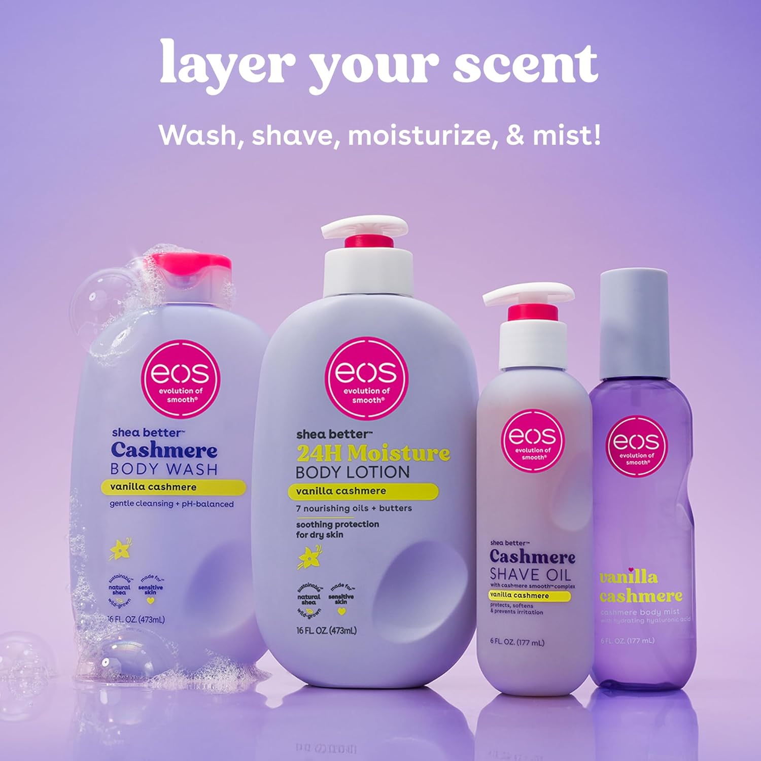 eos Shower Essentials Bundle- Body Lotion, Body Wash, Shave Oil - Vanilla Cashmere - Image 6