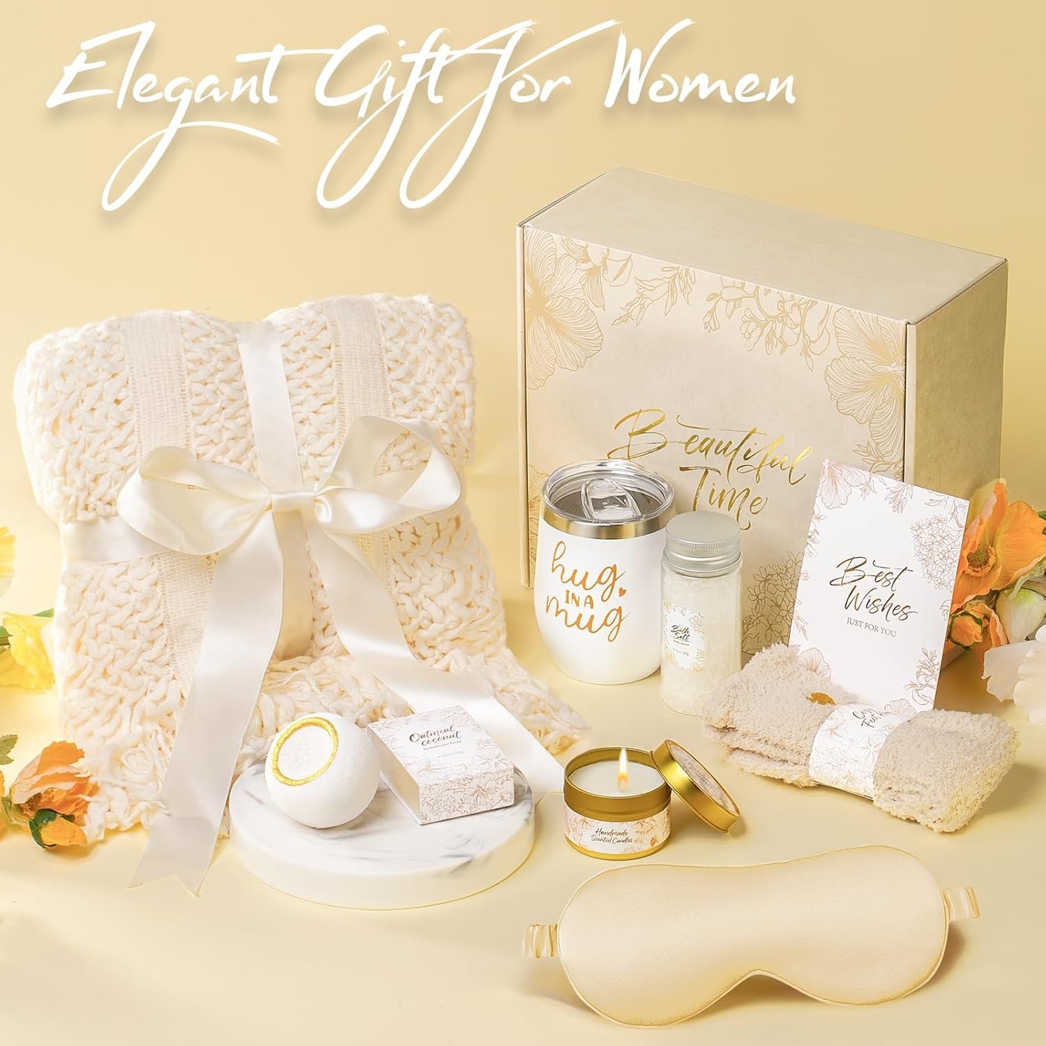 Mothers Day Gifts for Mom Women, Self Care Gift Basket with Knitted Fringe Throw Blanket - Get Well Soon Birthday Care Package for Wife Grandma Her Friend Sister - Image 4
