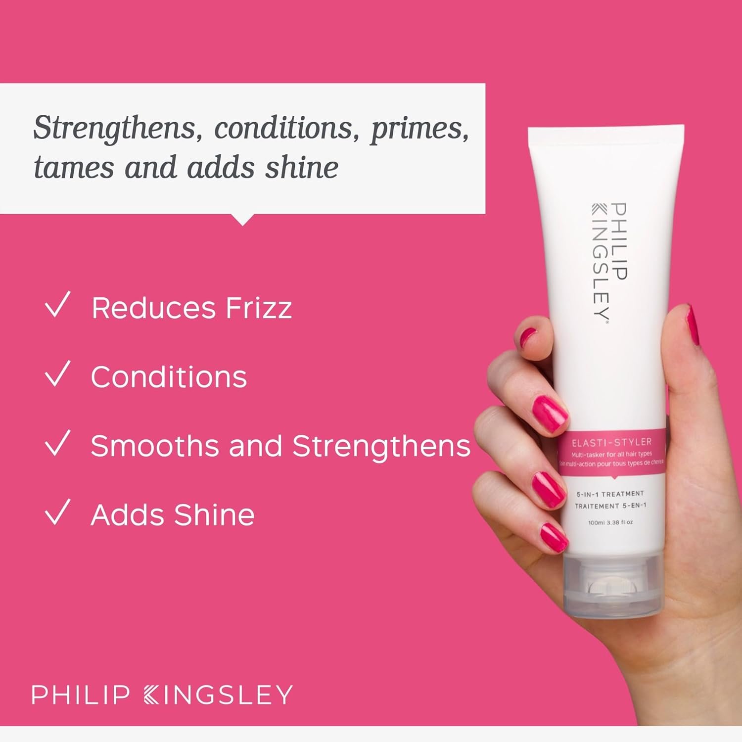PHILIP KINGSLEY | Elasti-Styler | 5-in-1 Pre-Styling Serum Treatment | Hair Styling Cream Conditioning Mask | Anti-Frizz Smoothing Primes Tames Adds Shine | 1.35oz - Image 3