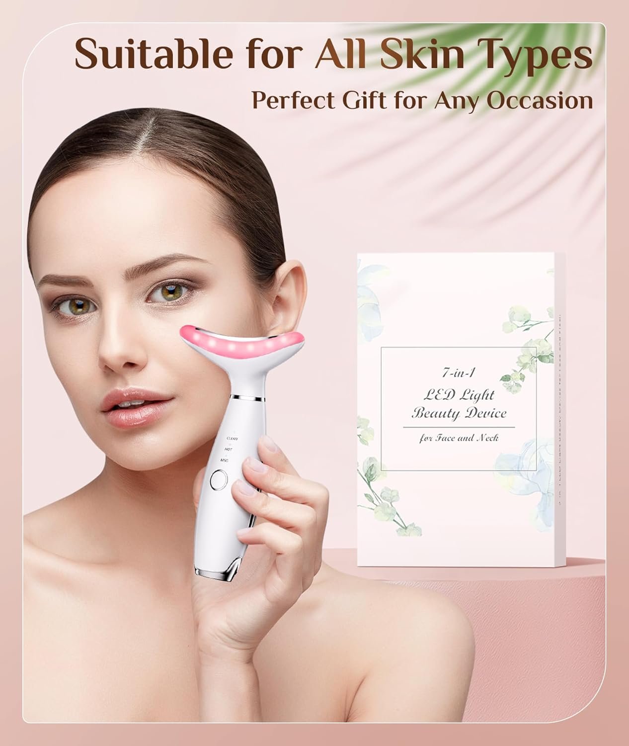 Dopsikn 7 Color Galvanic Machines - Red Light Therapy for Face and Neck, Face Massager Tool for Wrinkles, Double Chin, Vibrating Facial Massager with Thermals, White - Image 7