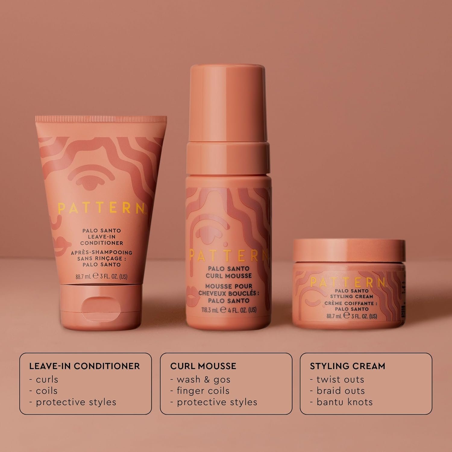 PATTERN Beauty by Tracee Ellis Ross Palo Santo Mini Kit features our Bestsellling Formulas: Palo Santo Leave-In Conditioner, Palo Santo Curl Mousse, Palo Santo Styling Cream in Mini Travel Sizes - Image 3