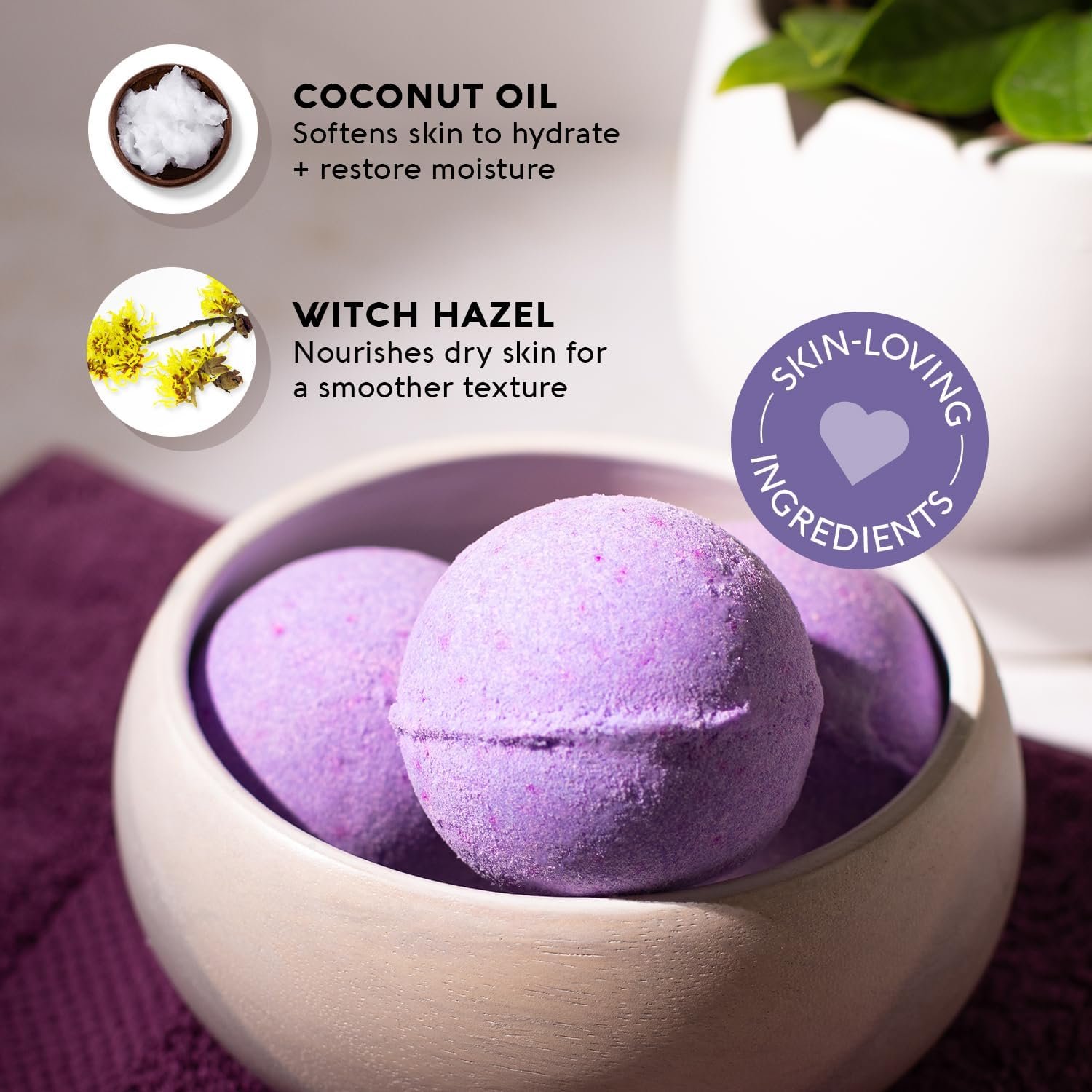 Nature's Beauty Lavender & Rosemary Bath Bomb Multi-Pack - Luxury Fizzy Spa Bath Bomb to Help Calm, Soothe + Revive Dull and Dry Skin Made with Coconut Oil & Witch Hazel, 5.5 oz (4 Pack) - Image 2