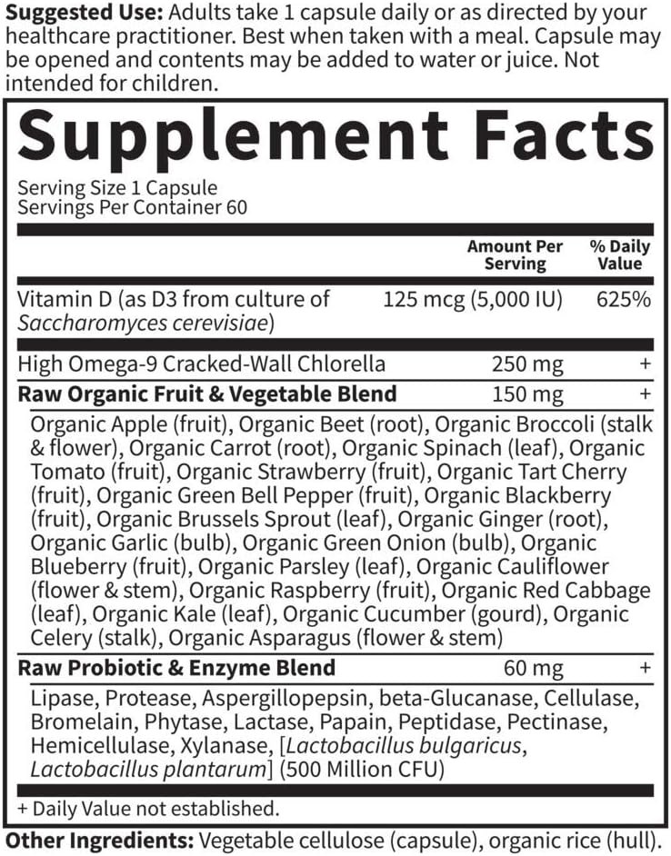 Garden of Life Vitamin D3 5000 IU, Raw Whole Food Supplements with Chlorella, Fruit, Veggies & Probiotics for Bone & Immune Health, 60 Vegetarian Capsules - Image 5