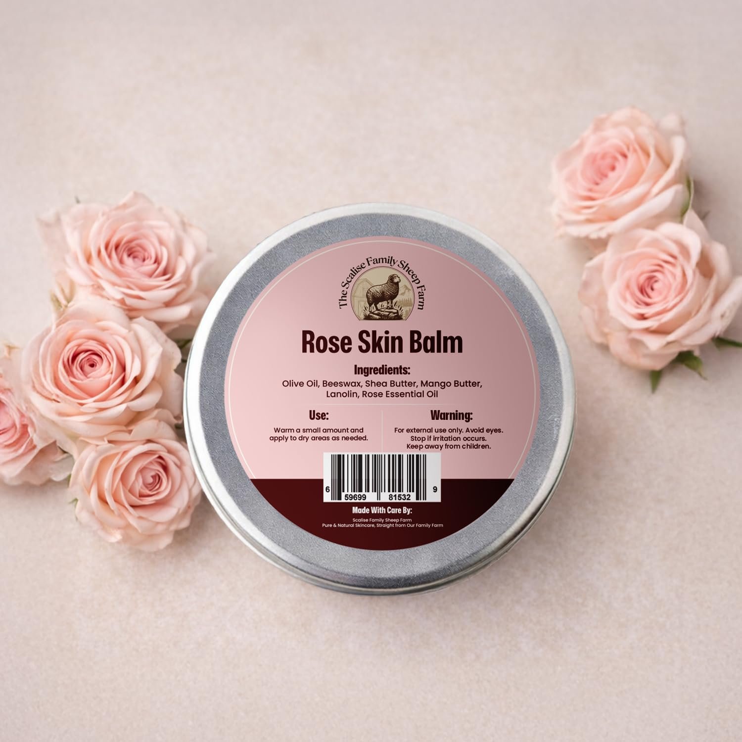 Scalise Family Sheep Farm Skin Balm | Handmade Organic Balm with Natural Oils | Beauty Product for Face & Body – Deep Hydration for All Skin Types, Unisex, 2oz (Rose) - Image 3