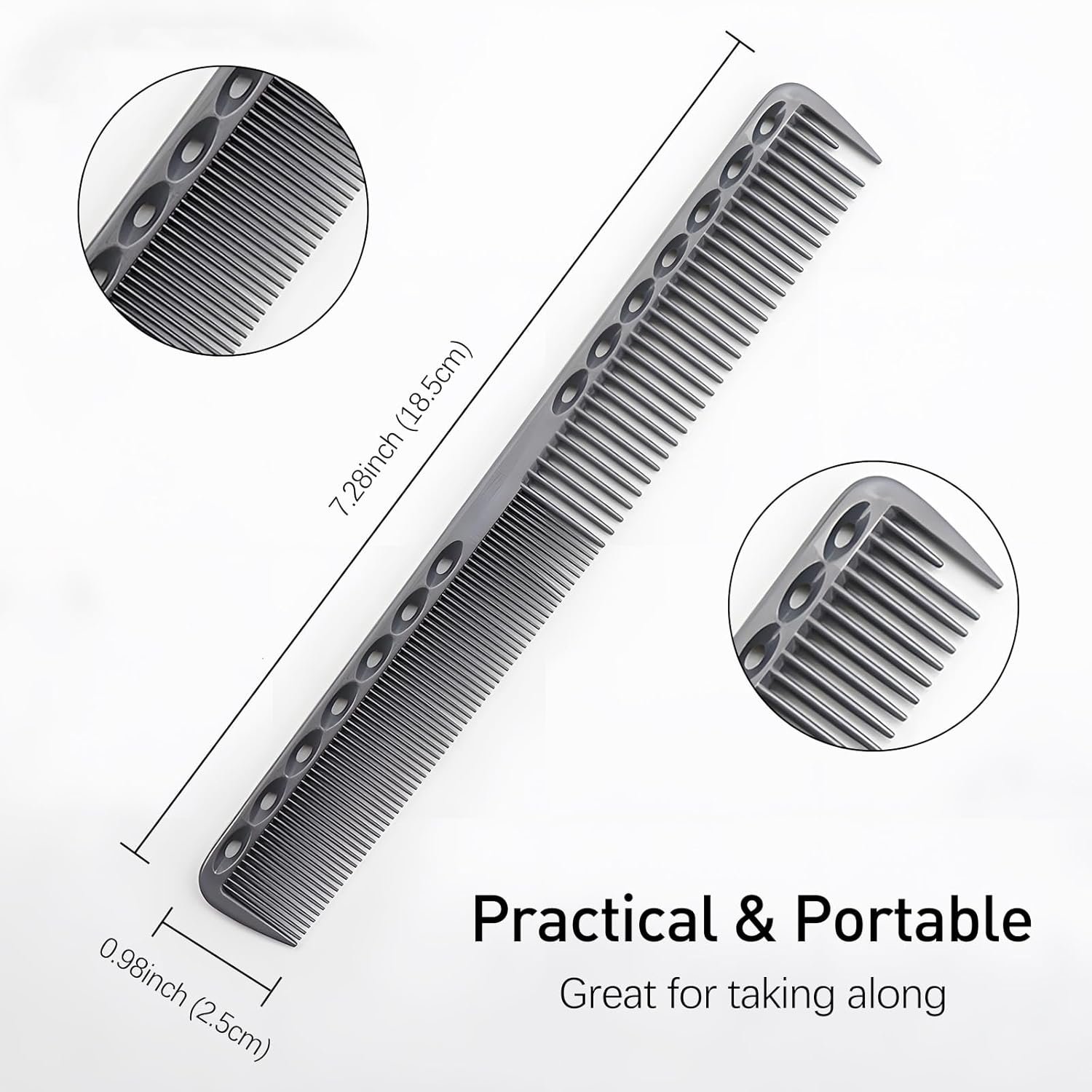 3-Piece Carbon Fiber Salon Hairdressing Comb Set - Fine Cutting Comb for Men & Women - Heat Resistant - Black, Grey, White - Image 3