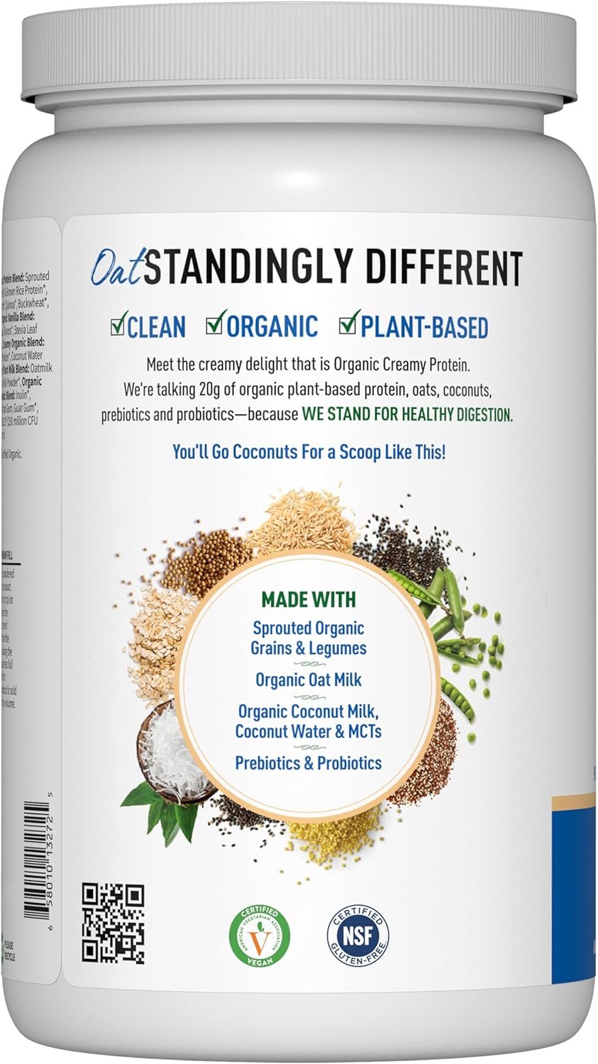 Garden of Life Creamy Plant Protein + Oat Milk Powder + Vanilla Flavor Vegan Protein Powder – Plant Based, Prebiotics & Probiotics, Gluten-Free, Non-GMO, Vanilla Cookie Flavor, 2 LBS - Image 8