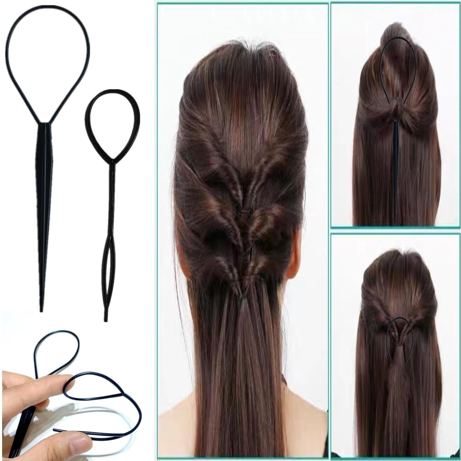 5Pcs Slick Back Brush Set with Topsy Tail Tool, Teasing Bristle, Rat Comb for Women & Girls Hair Styling, Flyaways Control and Edge Combing - BIACK - Image 5