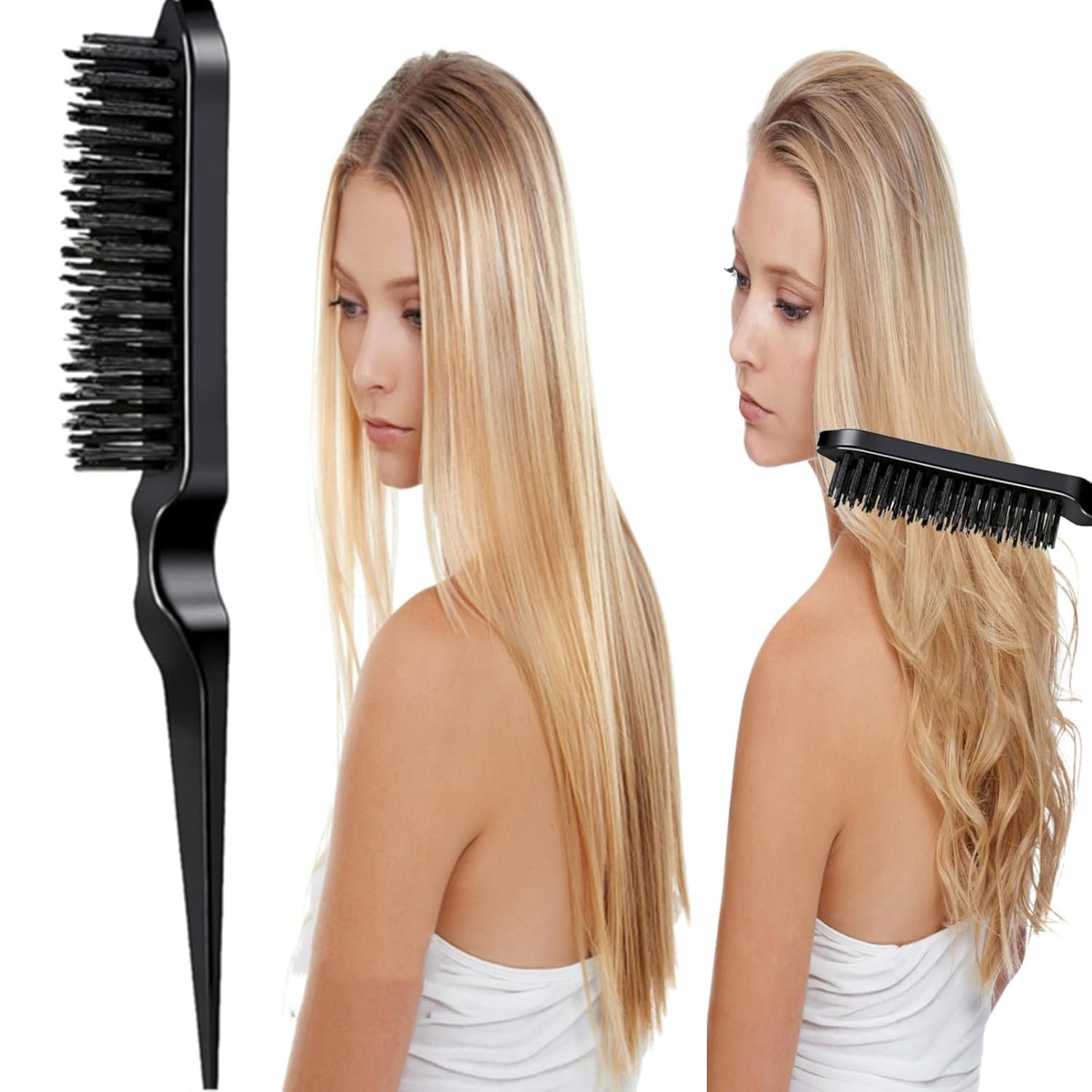 5Pcs Slick Back Brush Set with Topsy Tail Tool, Teasing Bristle, Rat Comb for Women & Girls Hair Styling, Flyaways Control and Edge Combing - BIACK - Image 4