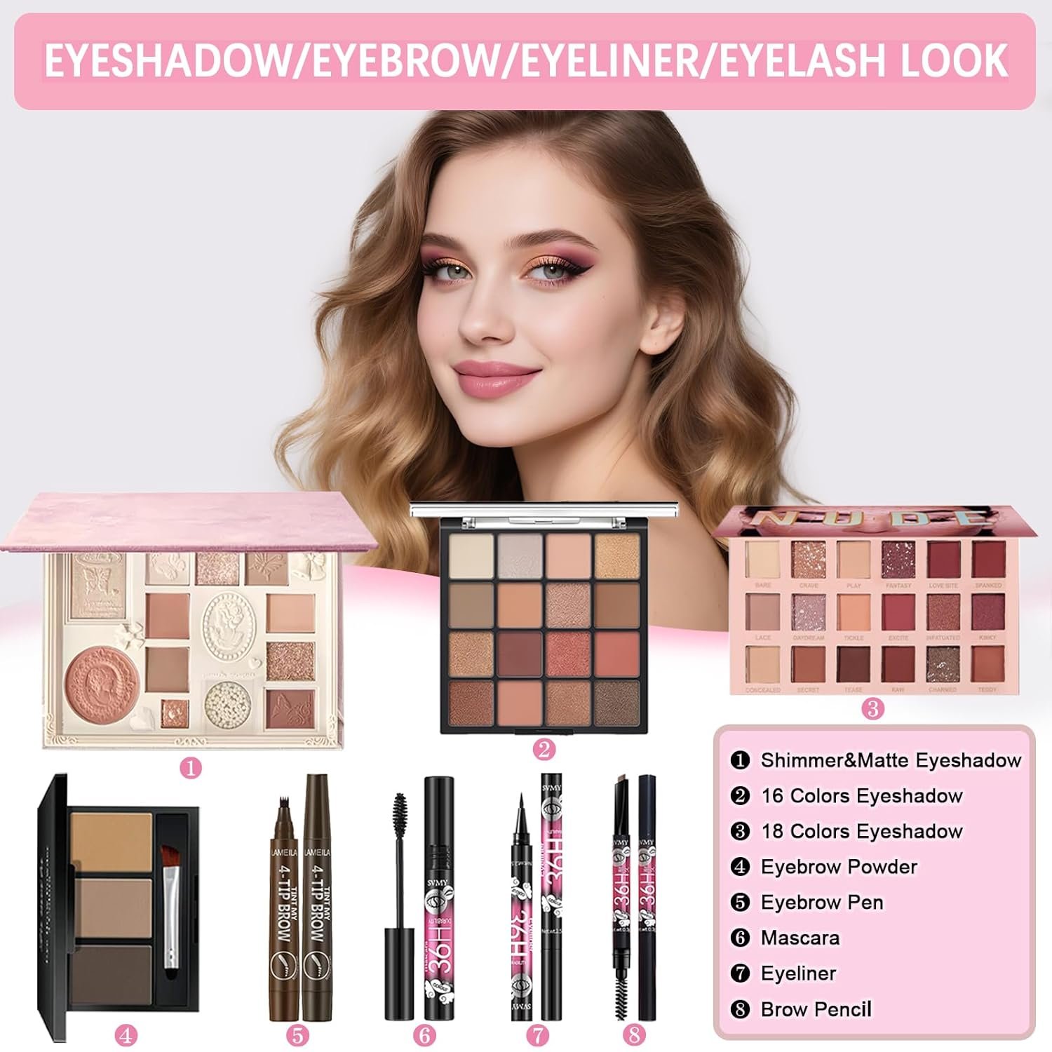 All in One Makeup Kit Makeup Set for Women Full Kit, Make Up Gift Set for Women Teens Girls, Makeup Essential Bundle Includes Eyeshadow Foundation Lipsticks Mascara Eyeliner Cosmetic Brush Set - Image 3
