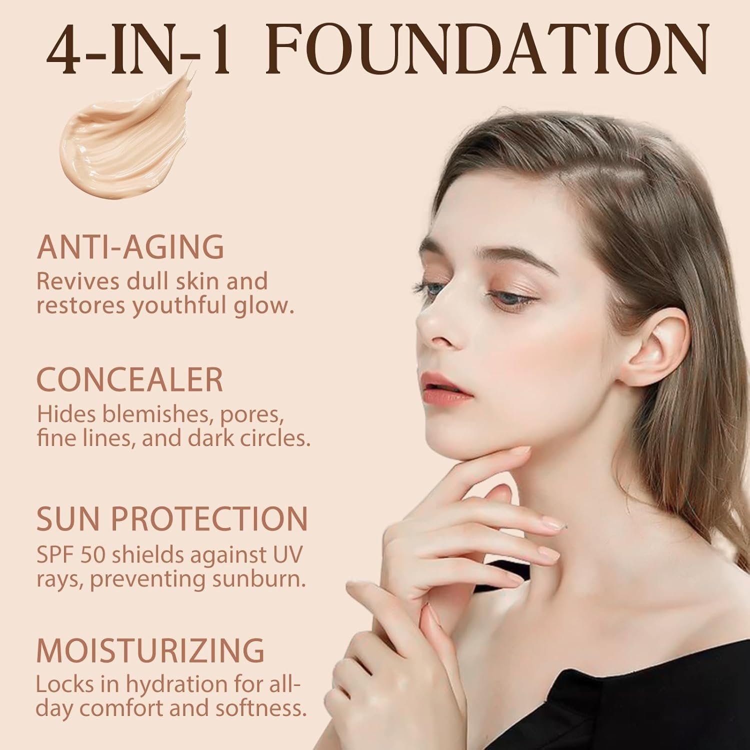 Colour Changing Foundation - 4 in 1 Light Spectrum with SPF 50+, Hydrating Liquid Foundation, Concealers Waterproof & Longwearing, Medium Spectrum for Gym, Sport, Dancing - Image 2