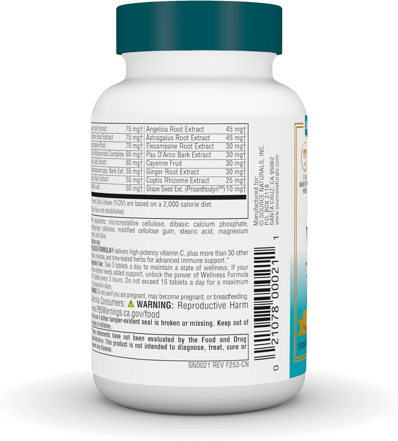 Source Naturals Wellness Formula Bio-Aligned Vitamins & Herbal Defense - Immune System Support Supplement & Immunity Booster - 45 Tablets - Image 3