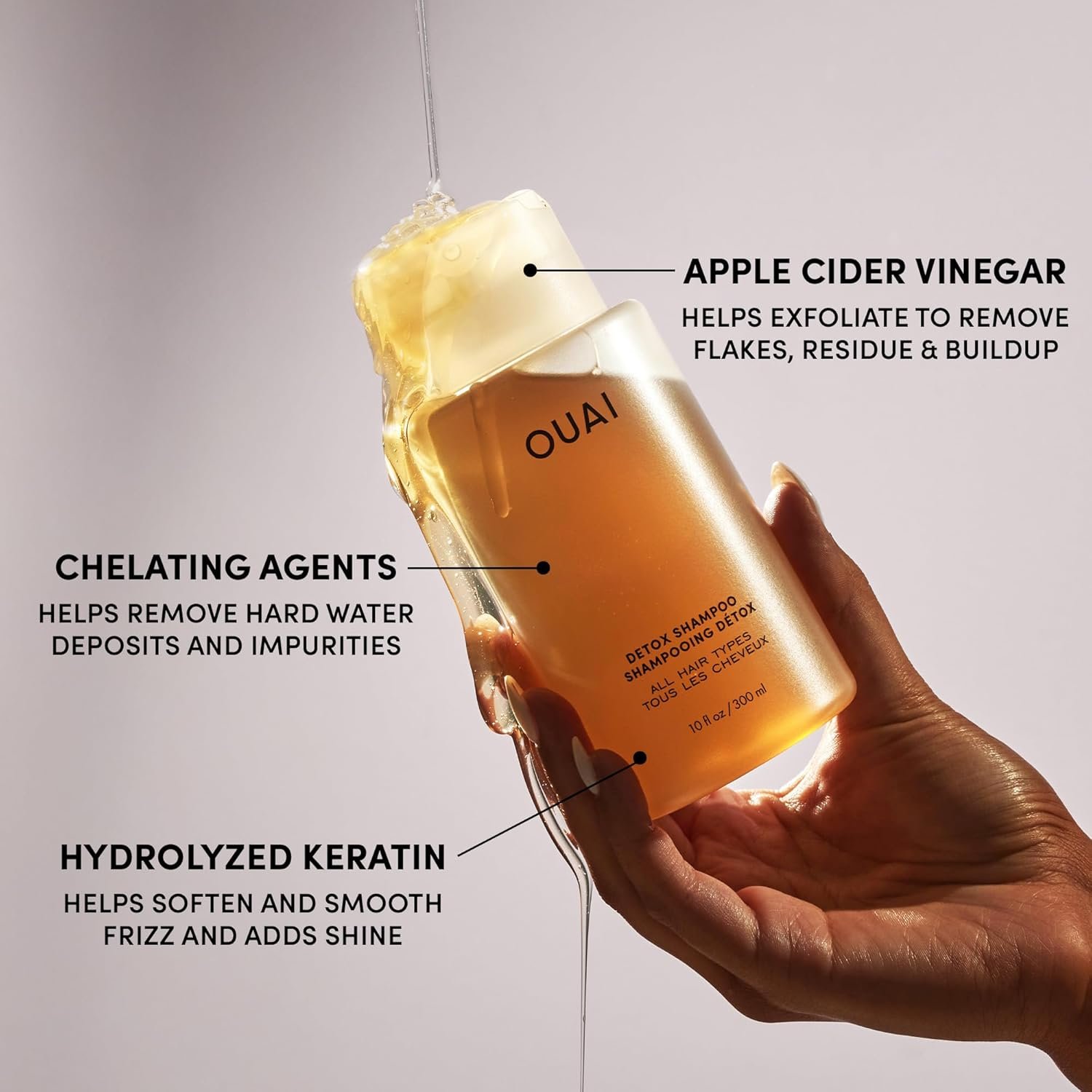 OUAI Detox Shampoo - Clarifying Shampoo for Build Up, Dirt, Oil, Product and Hard Water - Apple Cider Vinegar & Keratin for Clean, Refreshed Hair - Sulfate-Free Hair Care (10 oz) - Image 8