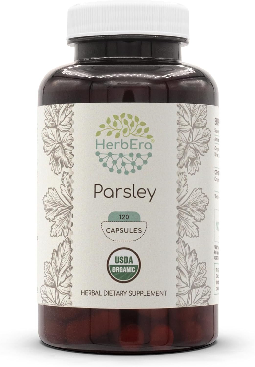 HerbEra Parsley USDA Organic 120 Capsules | Natural Herbal Supplement | Certified Organic Vegetarian Capsules and Organic Parsley (Petroselinum crispum) Dried Leaf (120 Capsules)