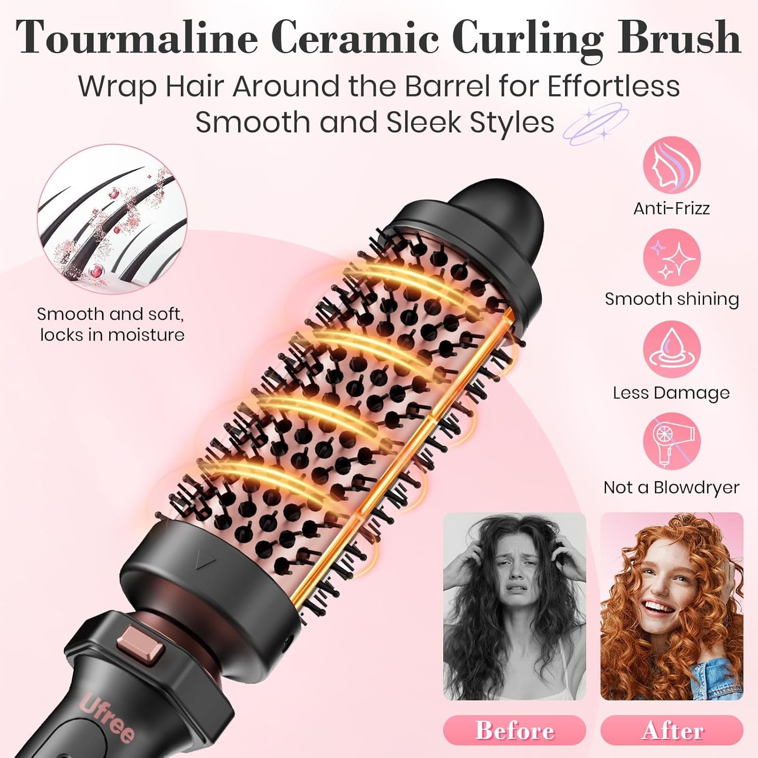 Ufree 3 in 1 Curling Iron, Curling Wand Set with Thermal Brush Flat Iron Hair Straightener, Dual Voltage Wand Curler, Instant Heat Up Hair Curler, Include Protective Glove 2 Clips, Gifts for Women - Image 3