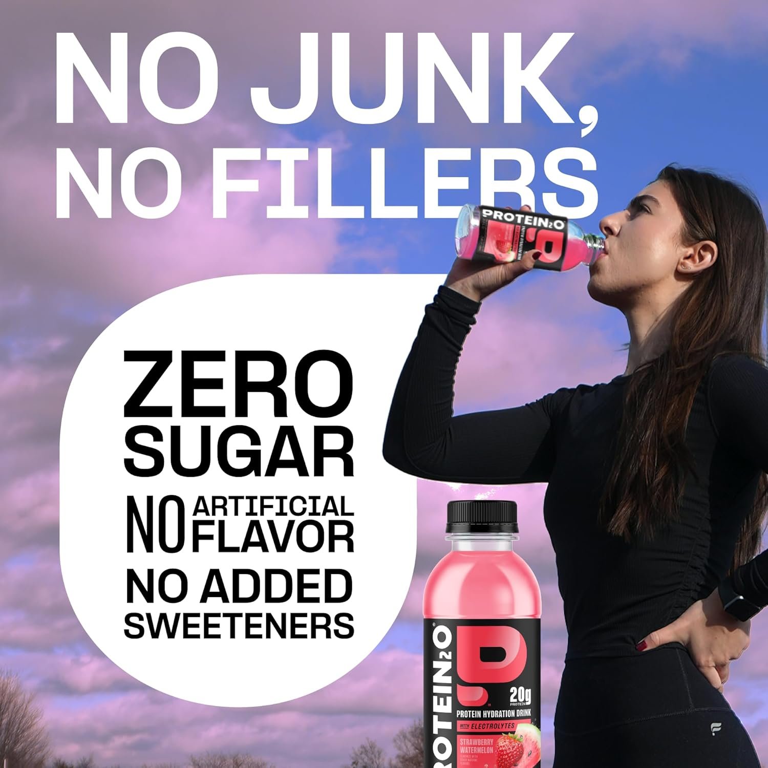 Protein2o Hydration Drink - 2-in-1 Liquid Clear Whey Protein Isolate and Electrolyte Drink - 20g Protein, Vitamins B5, B6 - Post-Workout Recovery - 16.9 Fl Oz - 12 Count Strawberry Watermelon - Image 3