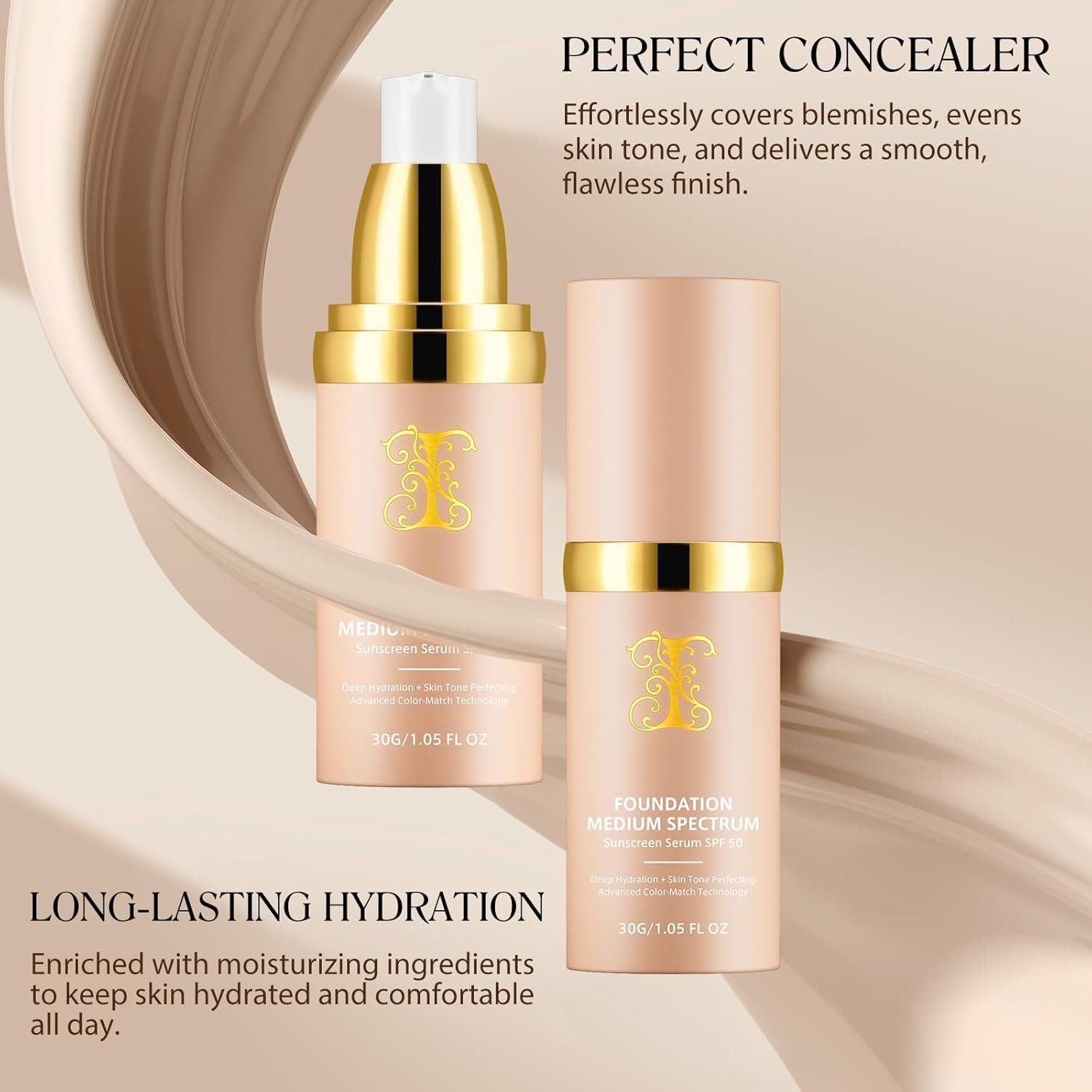 Colour Changing Foundation - 4 in 1 Light Spectrum with SPF 50+, Hydrating Liquid Foundation, Concealers Waterproof & Longwearing, Medium Spectrum for Gym, Sport, Dancing - Image 6