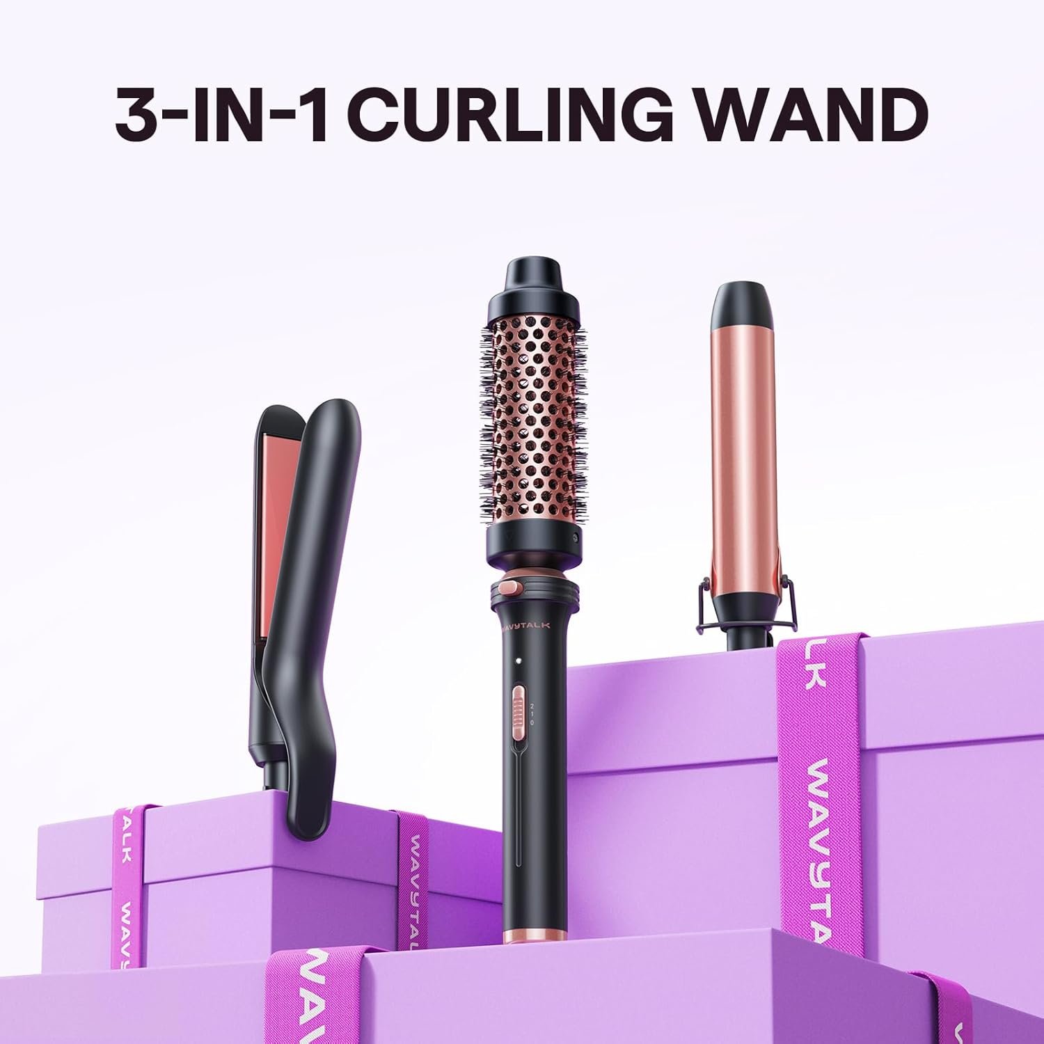 Wavytalk 3 in 1 Curling Wand Set, Multi Curl, Curling Iron Set with Heated Round Brush, Flat Iron Hair Straightener, 1 1/4 inch Curling Iron, Dual Voltage Hair Curler - Image 7