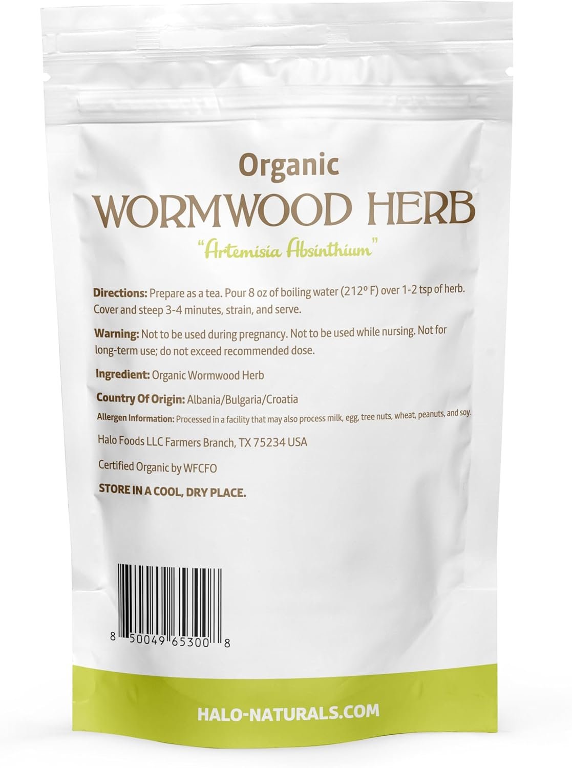 Halo Naturals Organic Wormwood Herb Cut & Sifted, 4 Ounces (Artemisia Absinthium) USDA Certified Wormwood Tea | Non-GMO | Vegan| Resealable Pouch| Packaged in The USA (Pack of 1) - Image 3